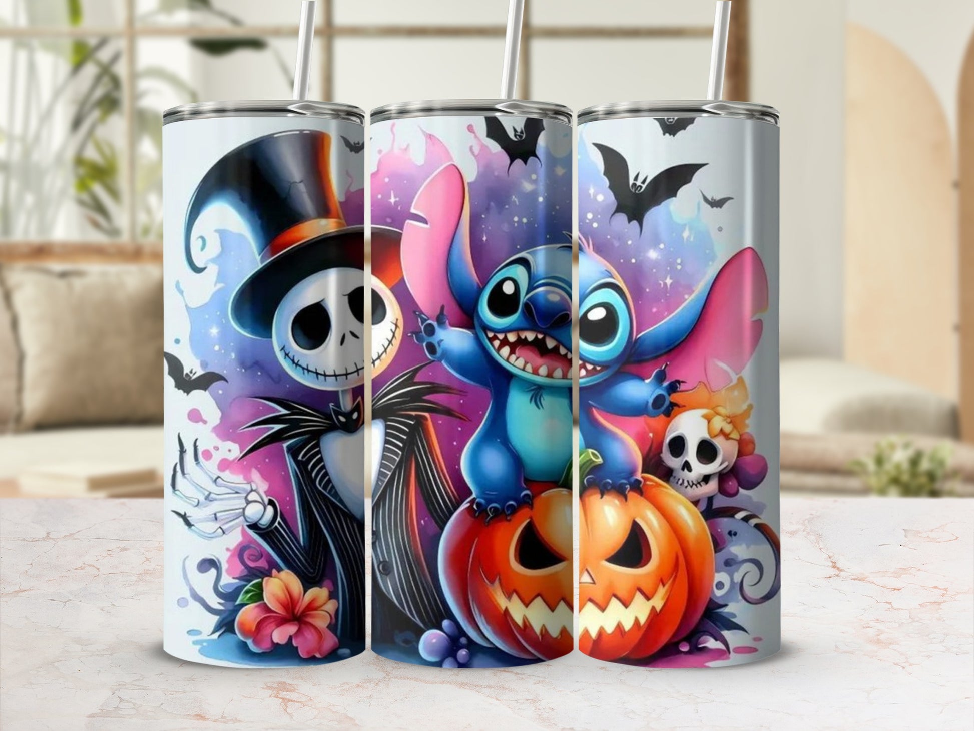 Cute Halloween Characters on Spooky Tumbler Product