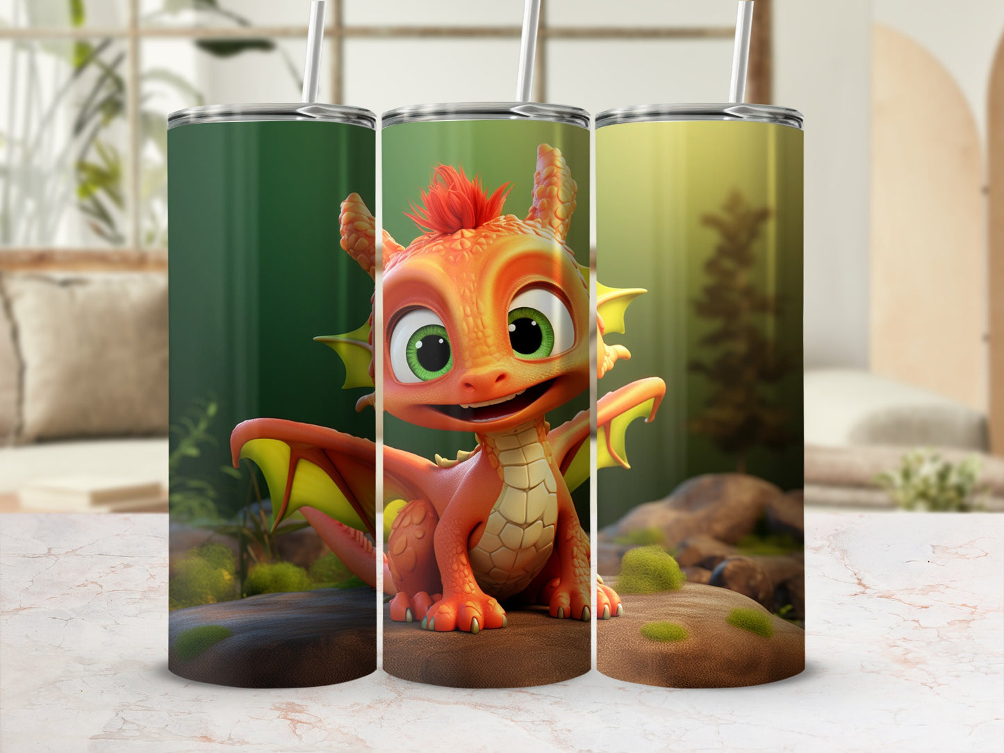 Cute Colorful Dragon Design Tumbler for Kids Gift