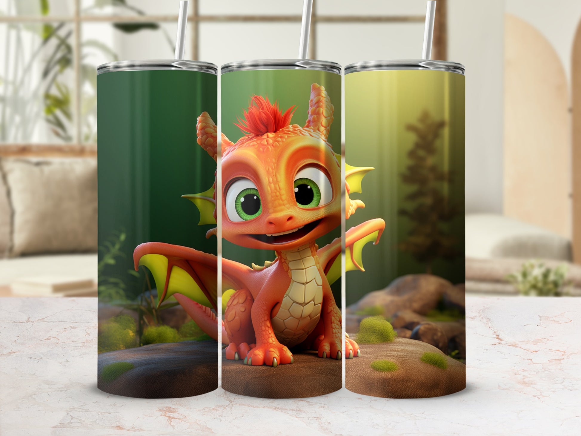 Cute Colorful Dragon Design Tumbler for Kids Gift