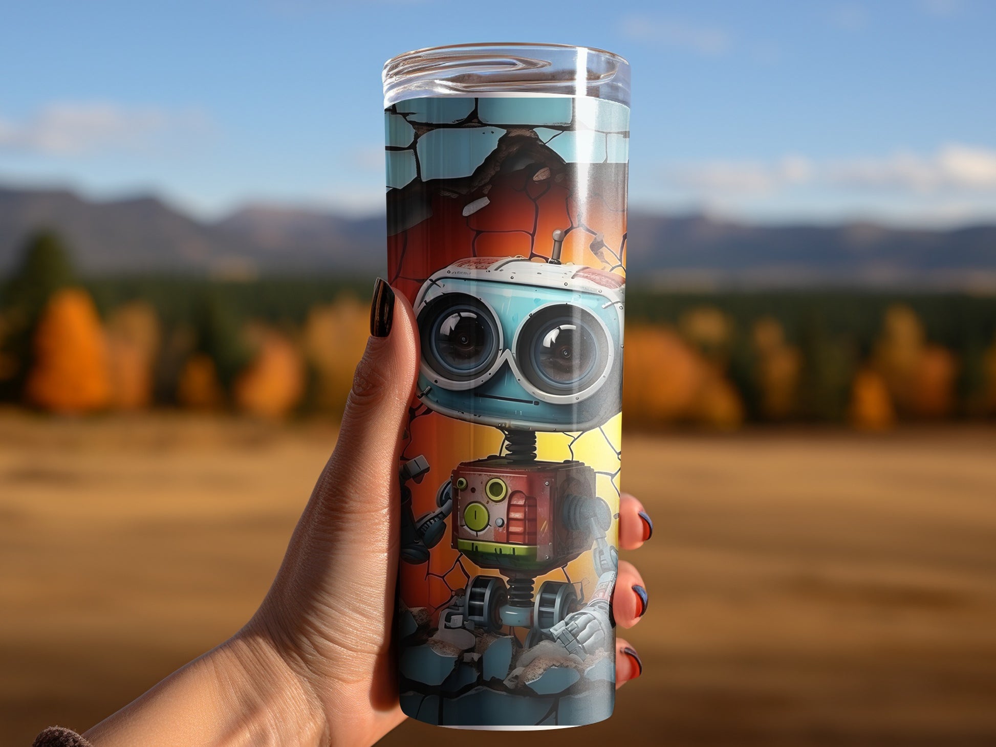 Adorable Robot with Scenic Background Tumbler