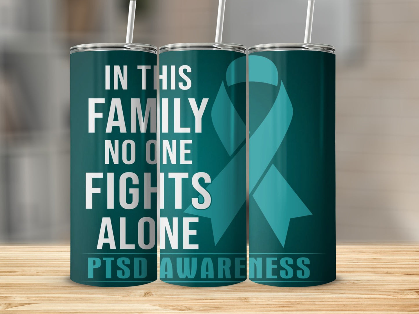 In This Family No One Fights Alone PTSD Awareness Tumbler