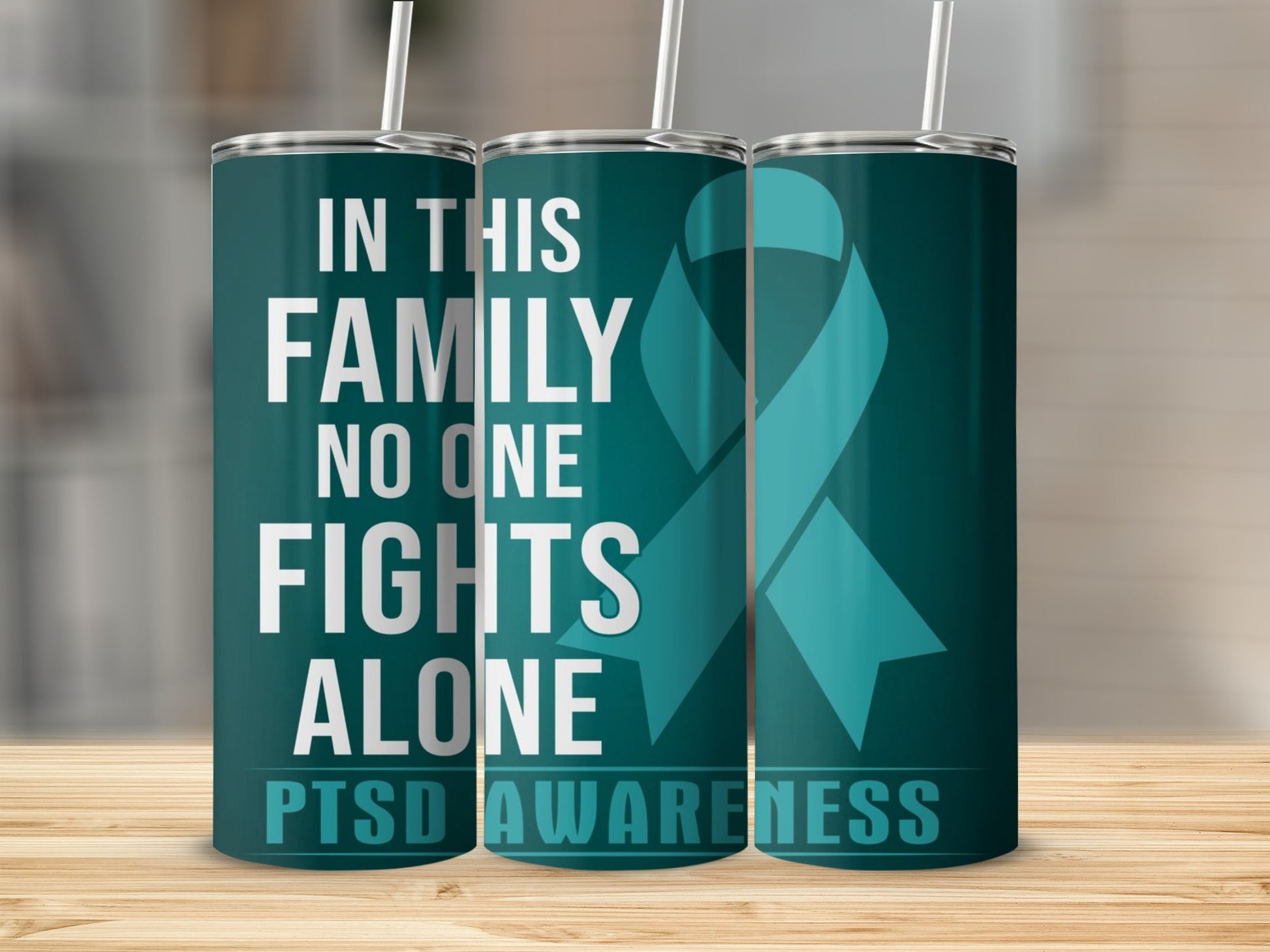 In This Family No One Fights Alone PTSD Awareness Tumbler