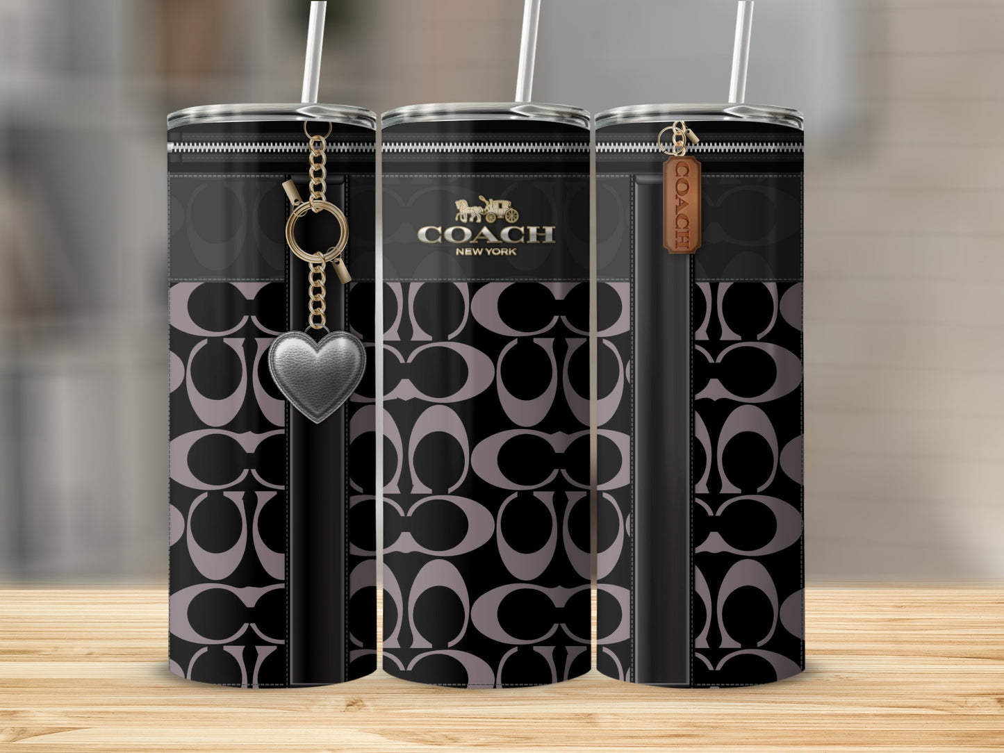 Coach New York Heart Charm Tumbler with Straw