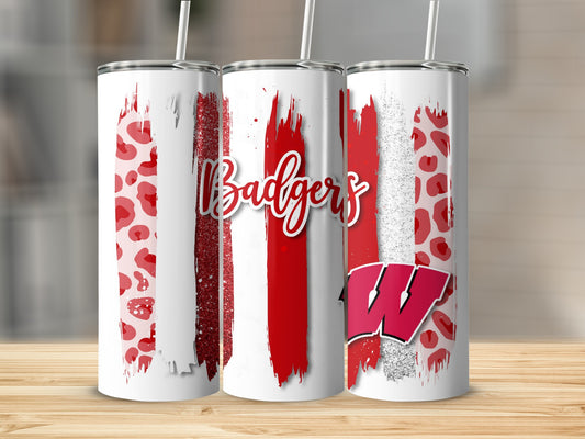 Badgers With Stripes Red and Leopard Print Background Tumblers