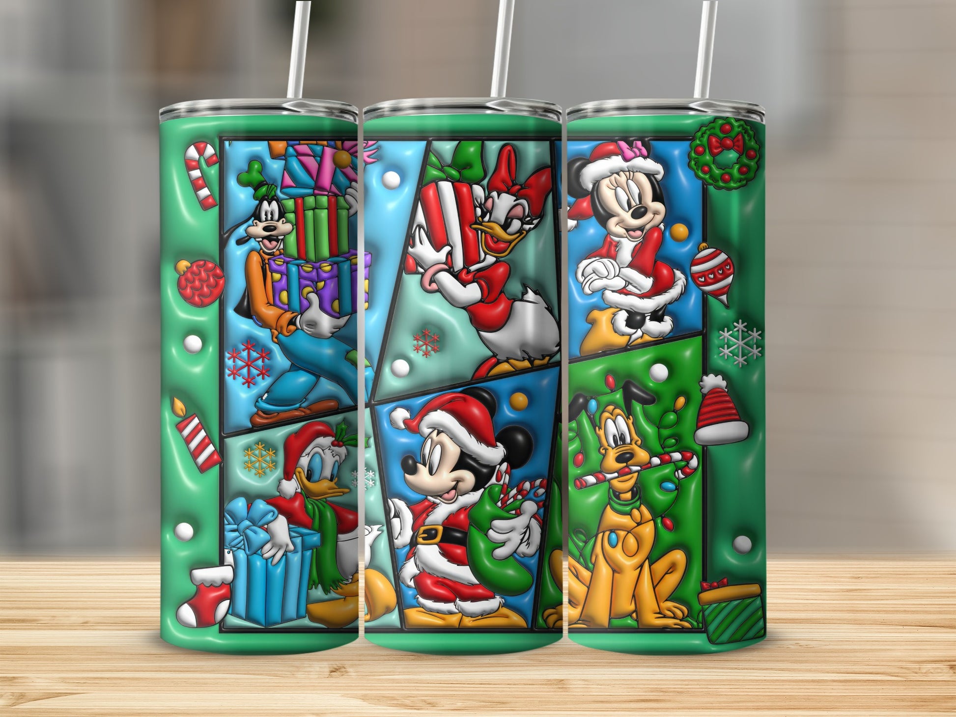 Festive Characters Holiday Themed Tumbler with Straw