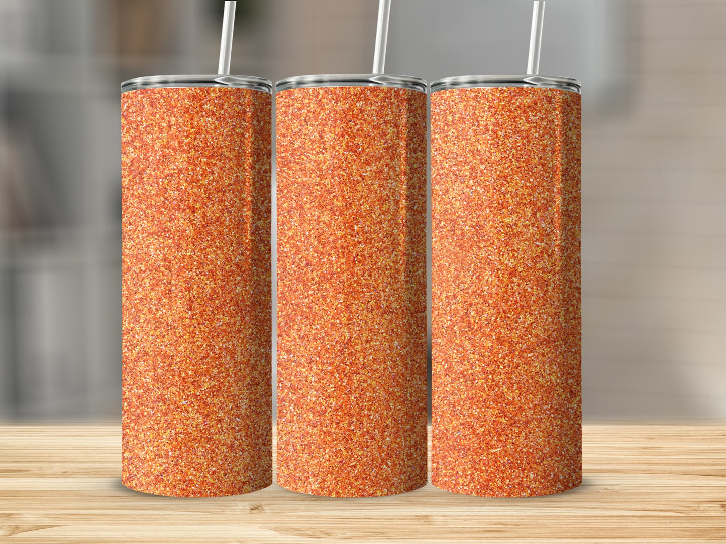 Sparkling Glitter Orange Tumbler with Straw