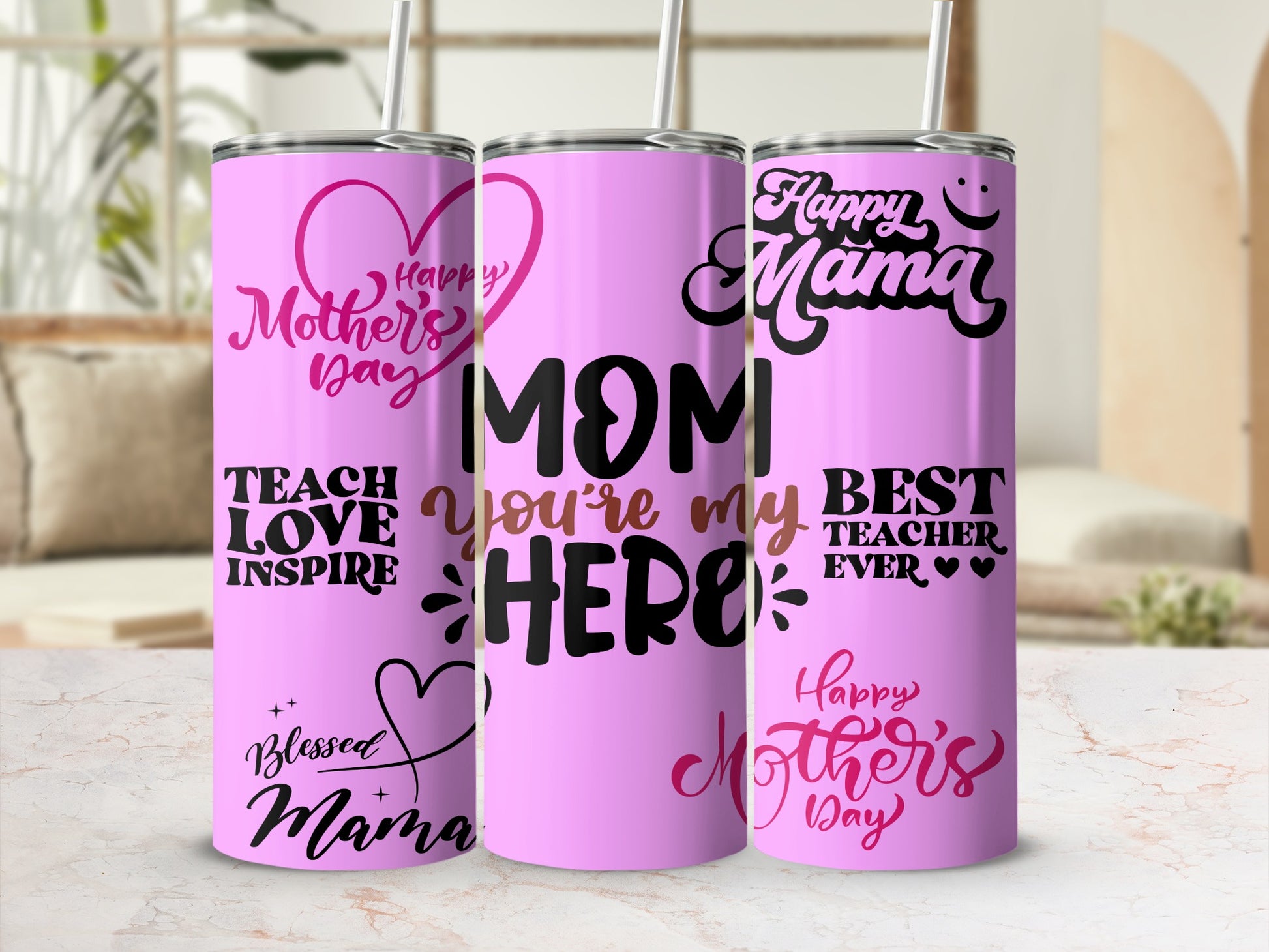 Happy Mother's Day Mom You're My Hero Pink Tumbler