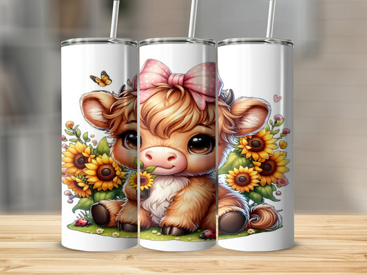 Sunflower Cow With Adorable Bow Tumbler Drinkware