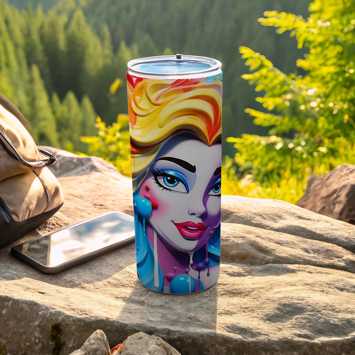 Vibrant Artistic Face Tall Travel Mug for On-the-Go Use