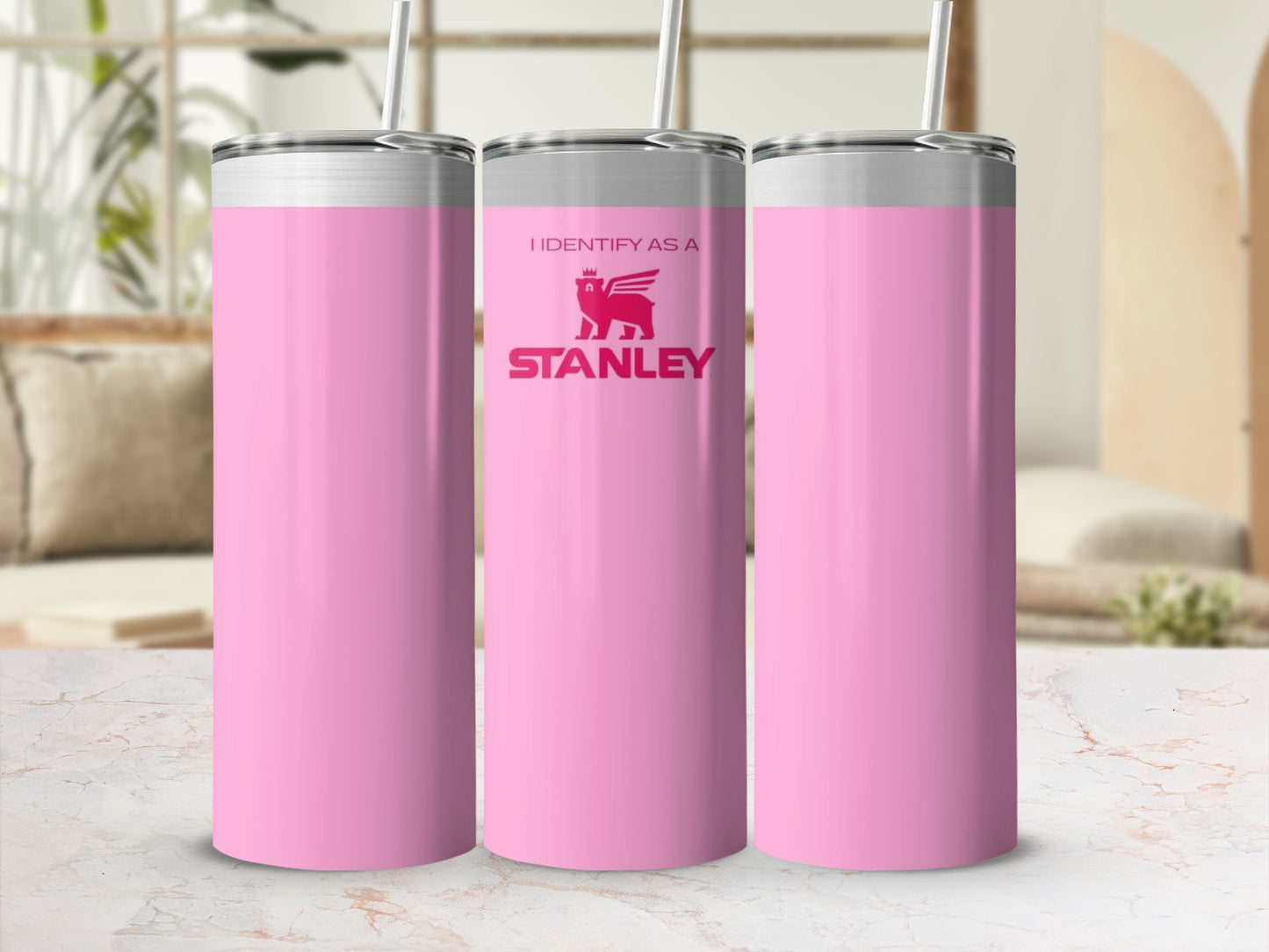 I Identify As A Stanley Text on Pink Tumbler Product