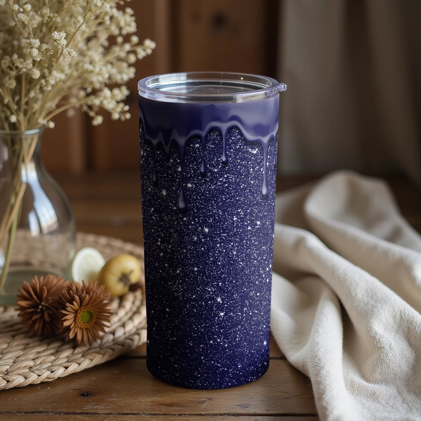Cosmic Starry Night Tumbler with Dripping Design
