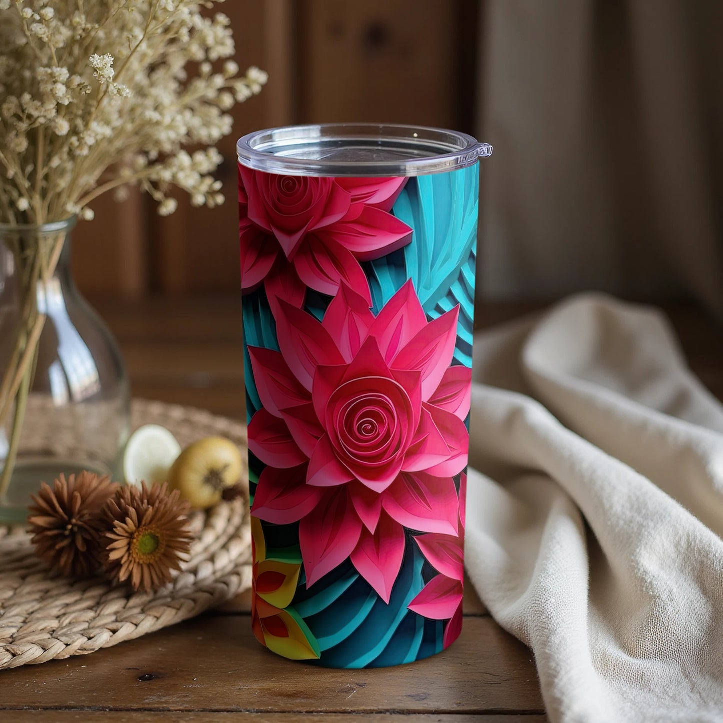 Vibrant Floral Design on Sleek Insulated Tumbler