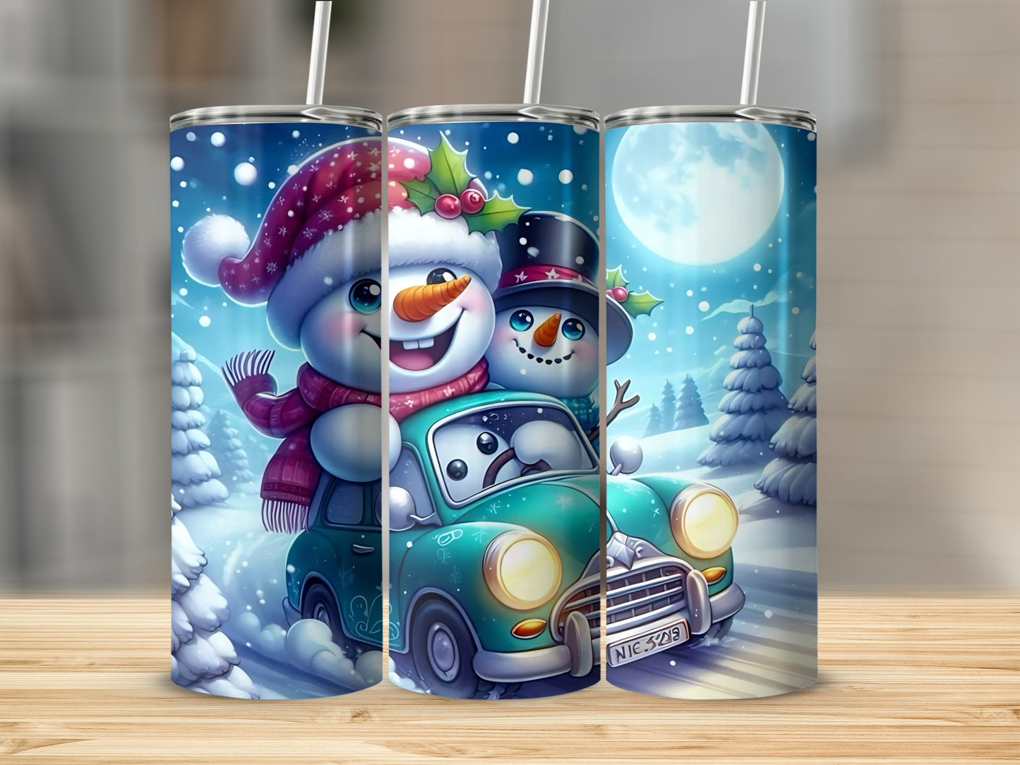 Frosty Fun Snowman Winter Scene On a Tumbler for the Holidays