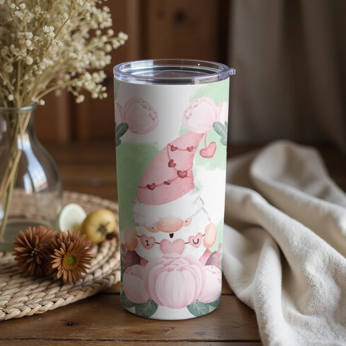 Adorable Gnome Themed Floral Insulated Tumbler