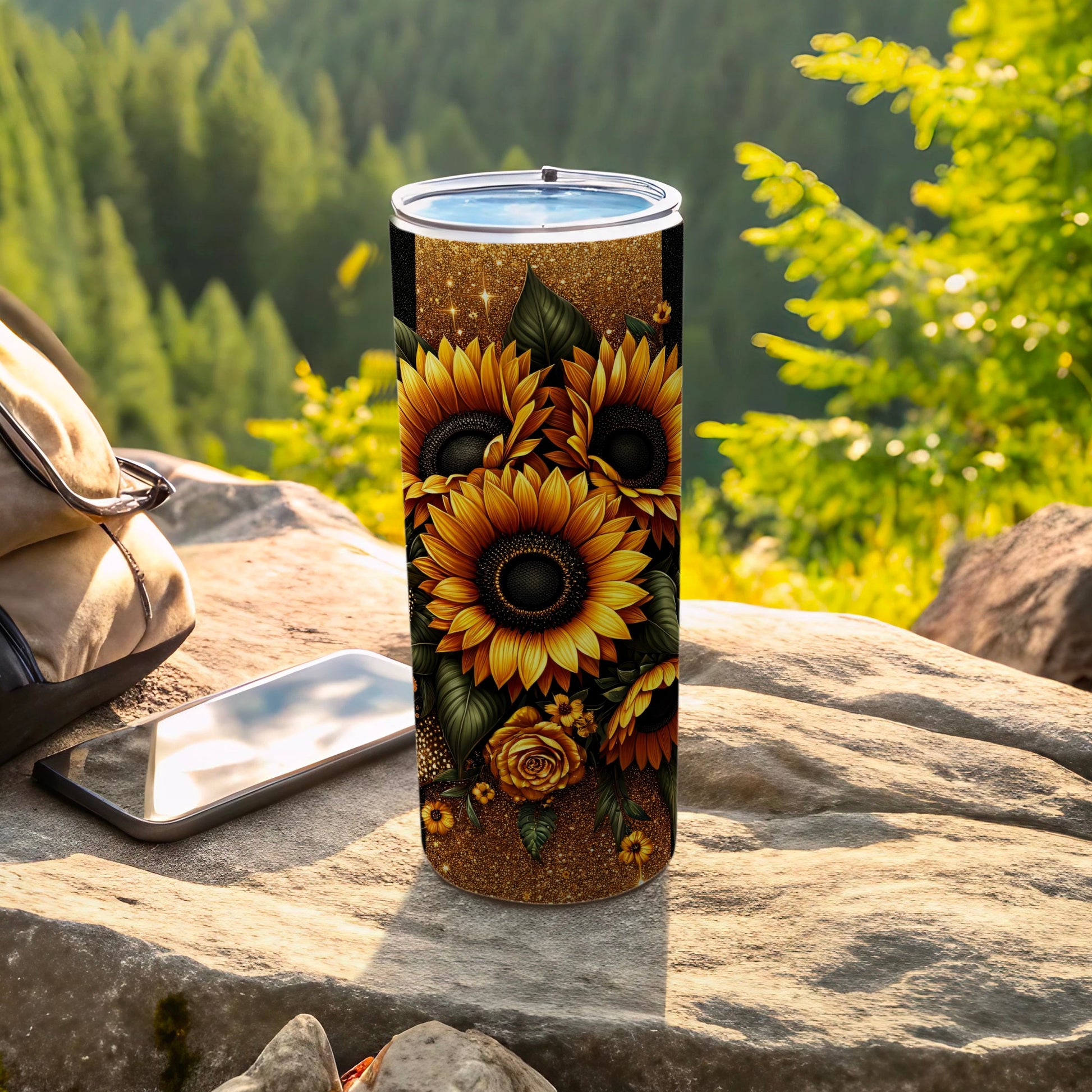 Glitter Gold Sunflower Rose Design Tumbler product type