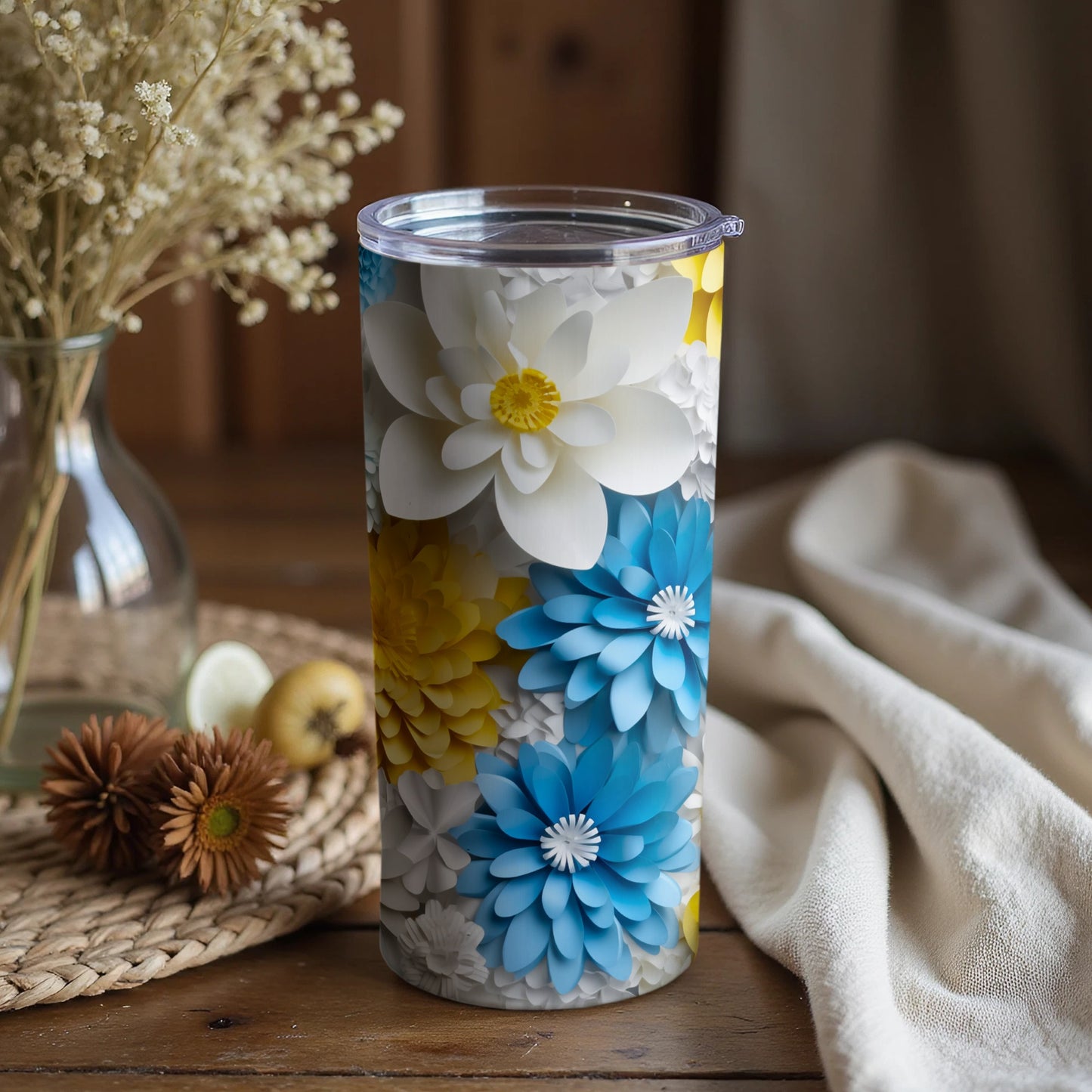 Colorful Floral Design Insulated Tumbler Cup