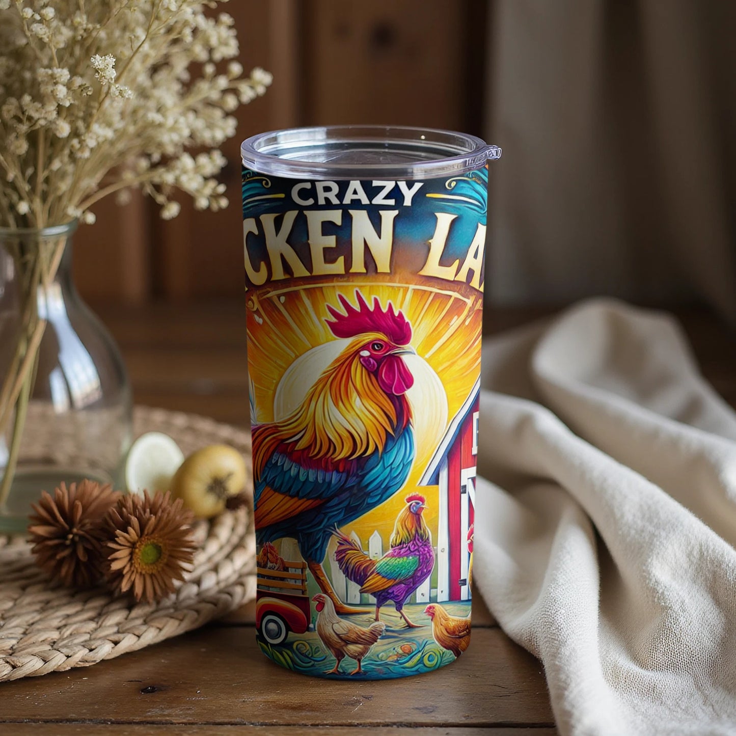 Colorful Crazy Chicken Lady Tumbler Rooster Cup
