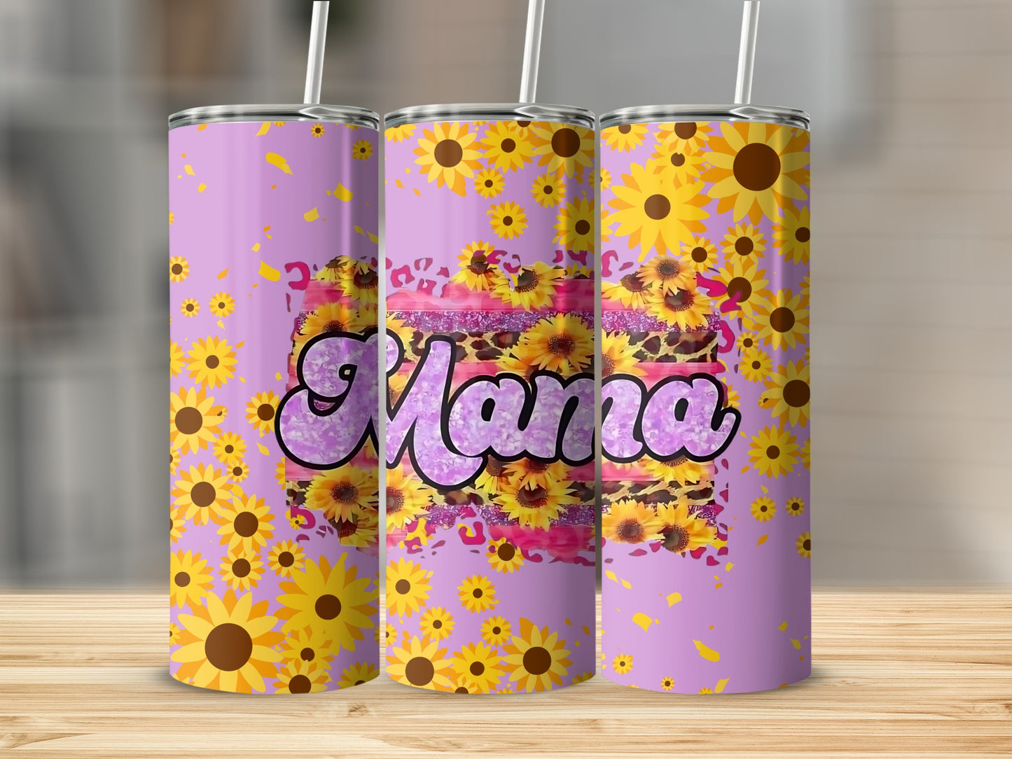 Mama Sunflower Themed Tumbler with Straw and Lid
