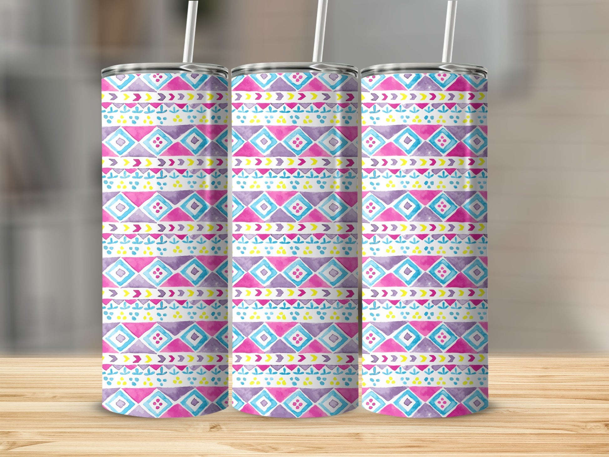 Colorful Geometric Pattern Insulated Tumbler Product