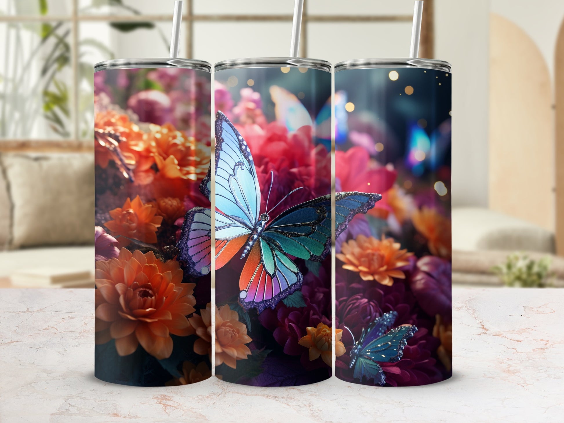 Vibrant Butterfly Flower Blossom Tumbler product type