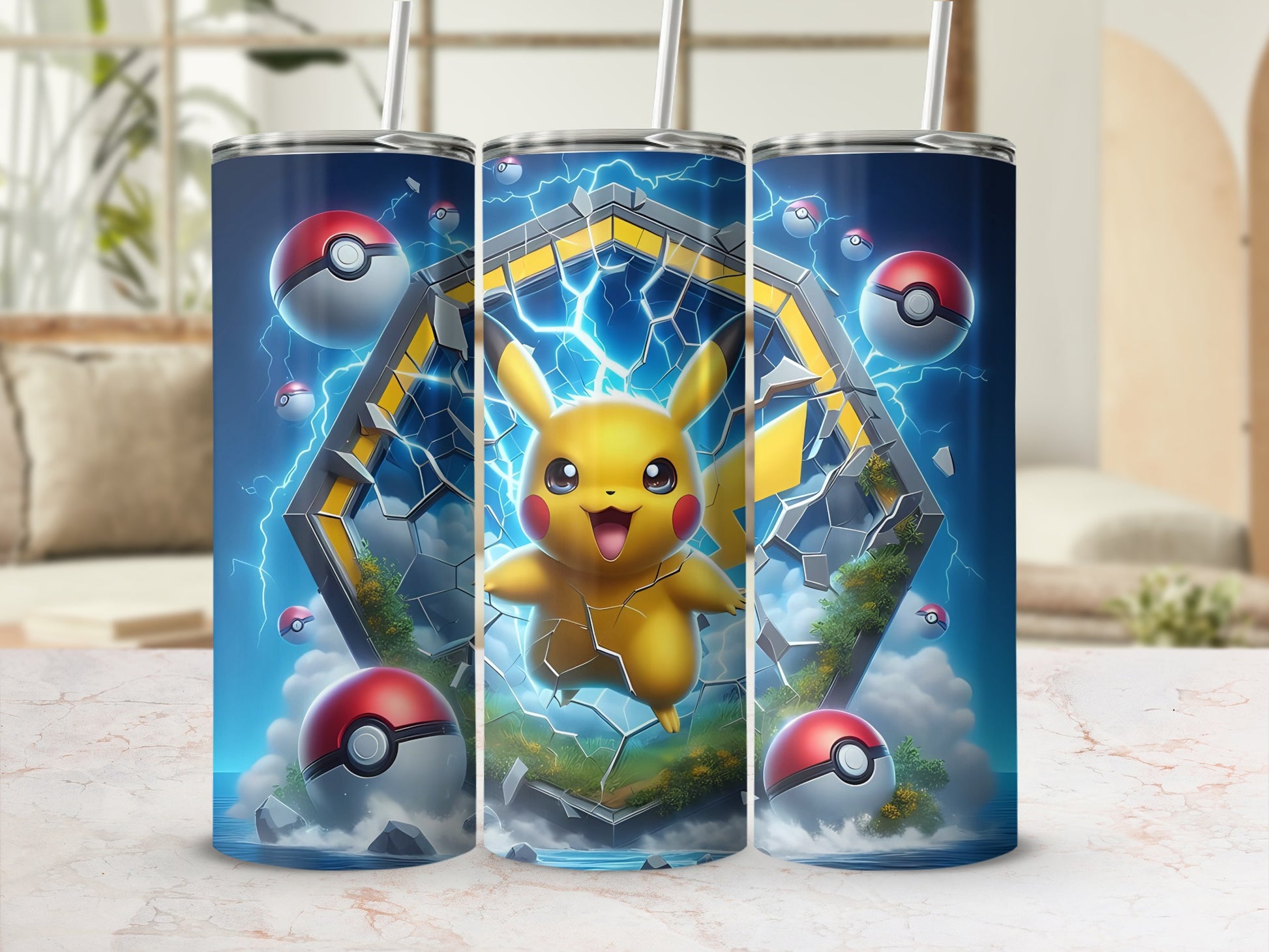 Pikachu and PokéBalls Lightning Storm Tumbler