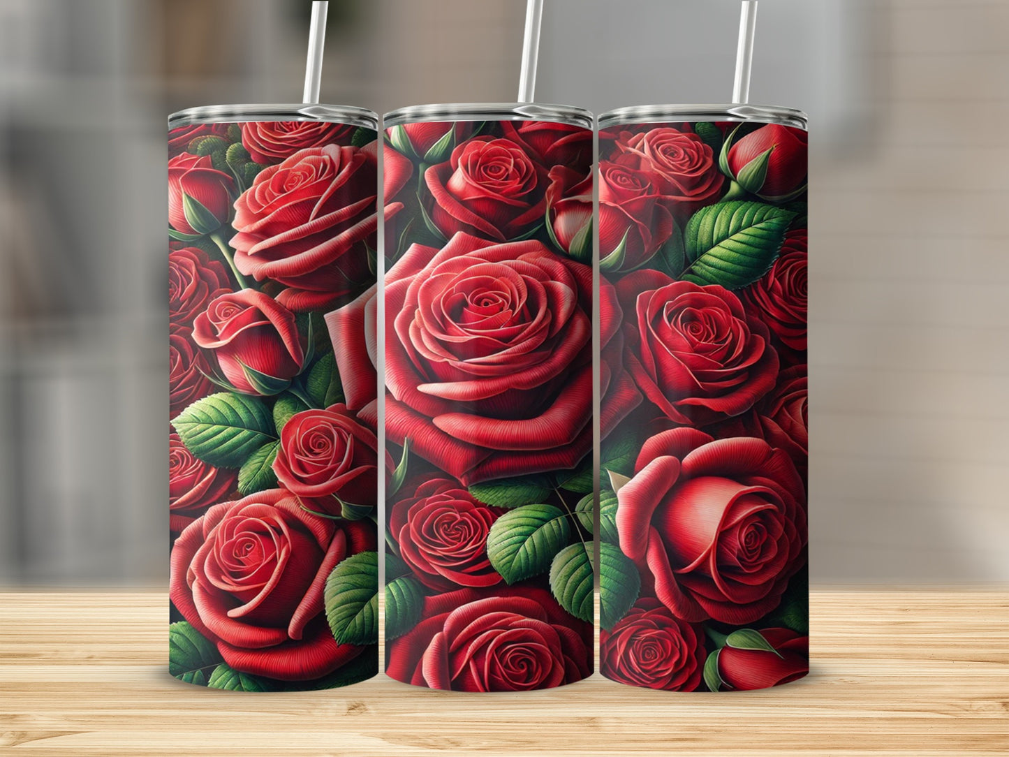 Red Roses Design Stainless Steel Tumbler Cup 20oz