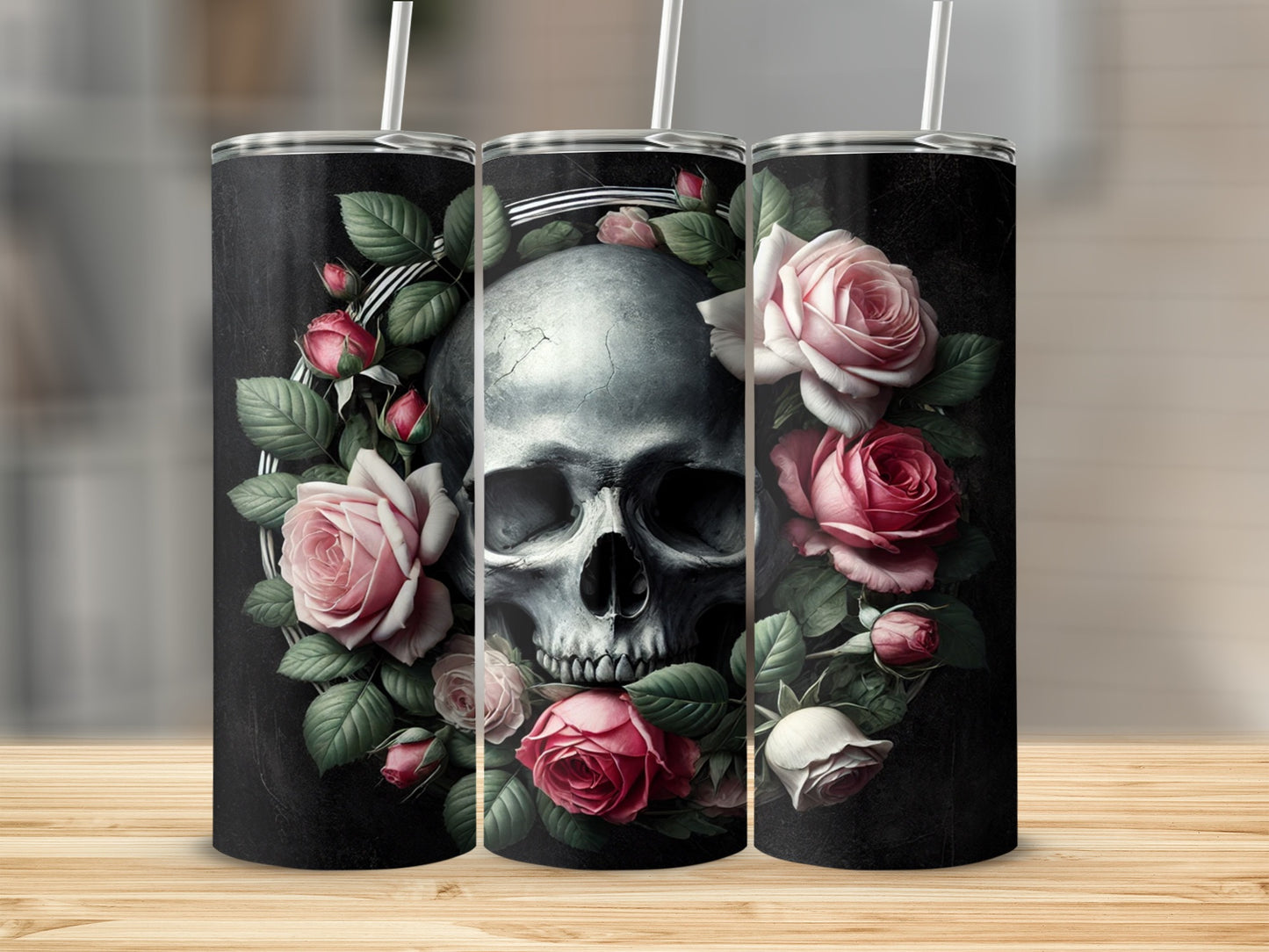 Elegant Skull and Roses Design Insulated Tumbler