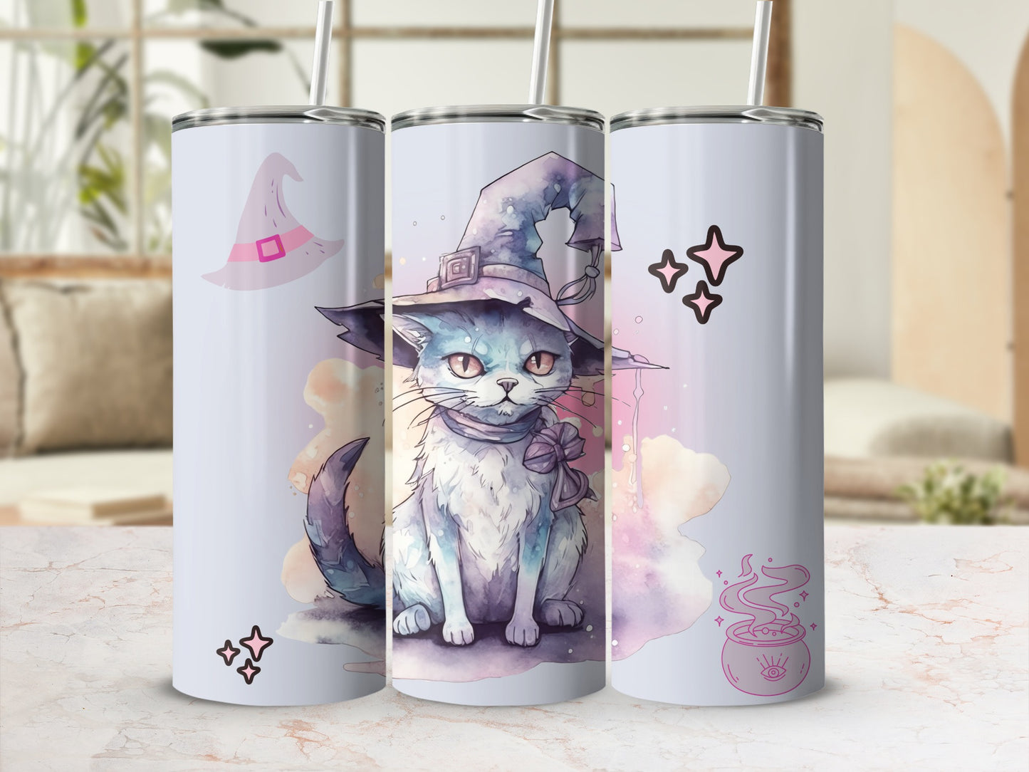 Magical Witch Cat Art Tumbler Cup for Halloween Fans