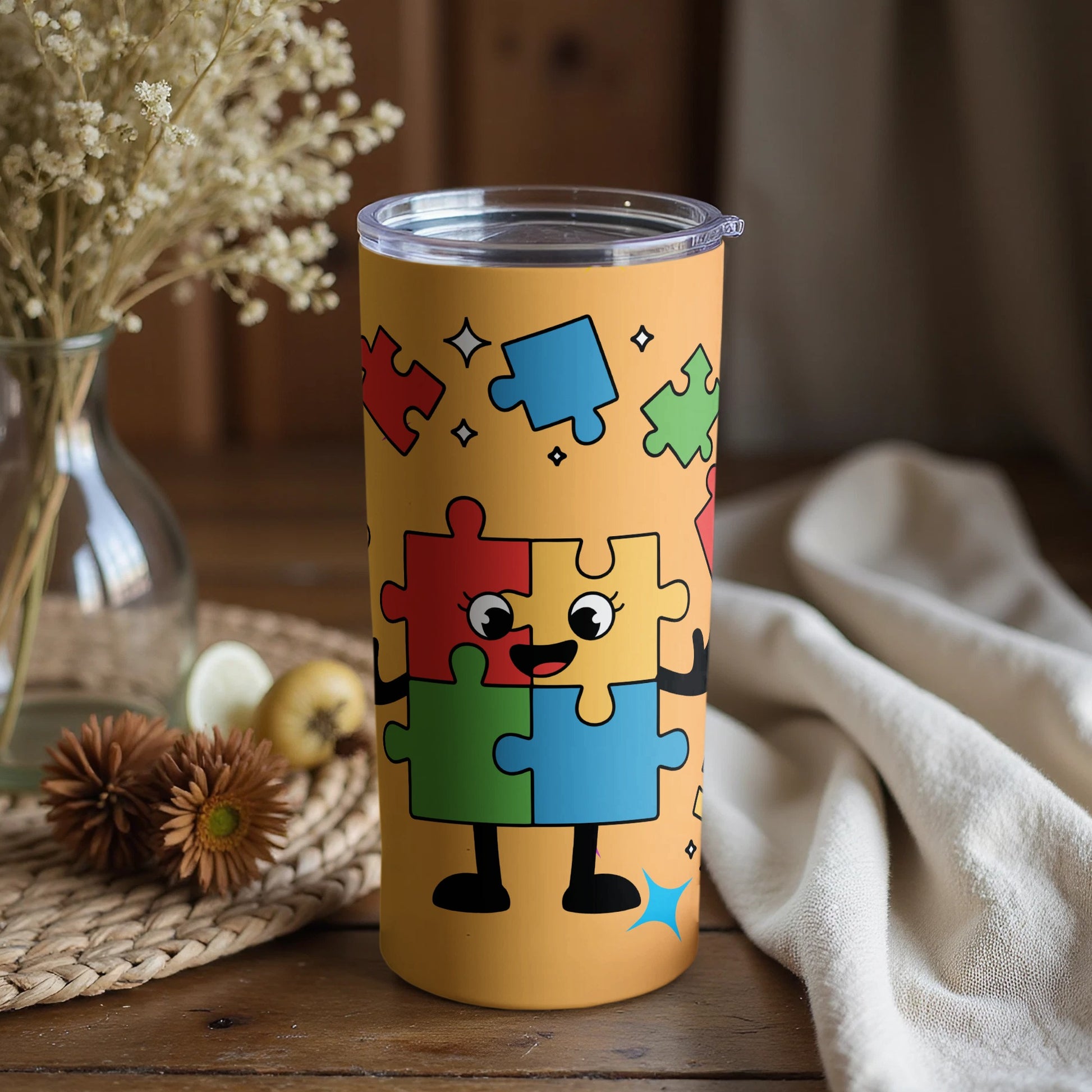 Cheerful Puzzle Character Cartoon Tumbler Cup
