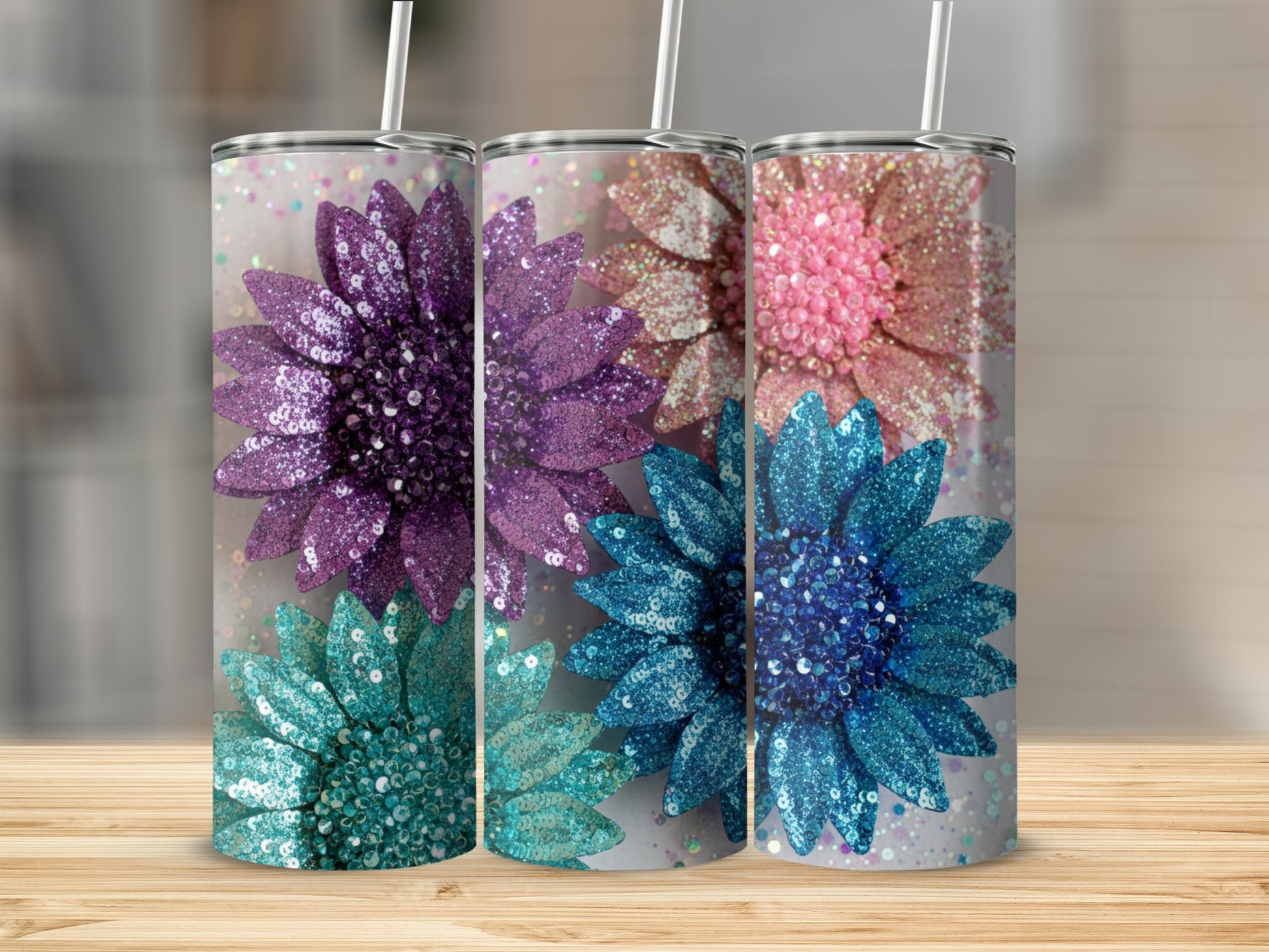 Glittery Flowers Insulated Tumbler For All Occasions