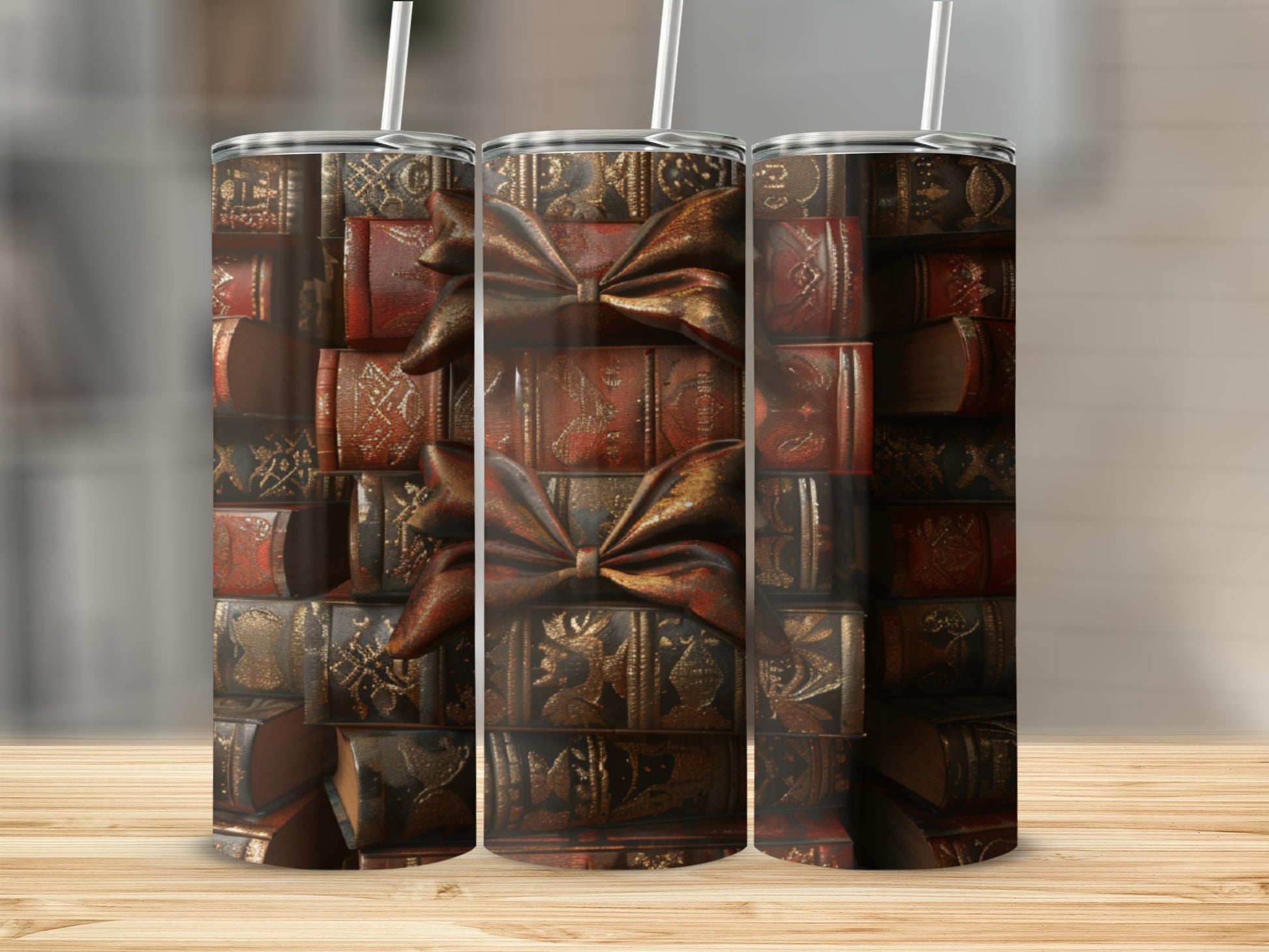 Stack of vintage books tied with a bow, with straw.
