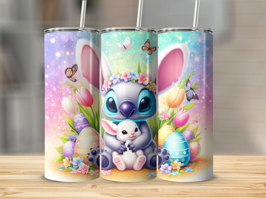 Cute Alien with Easter Bunny and Eggs Tumbler Cup