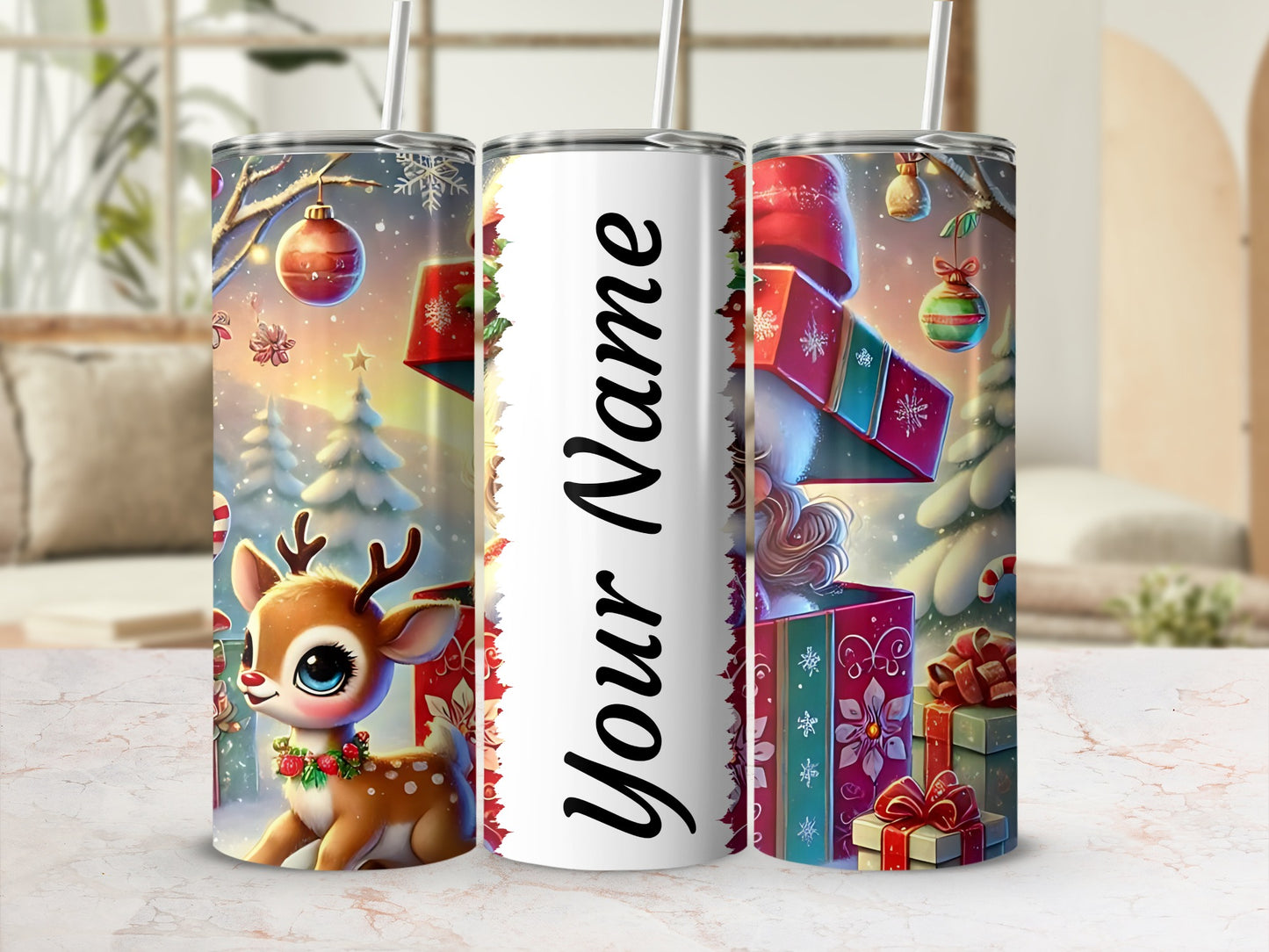 Personalized Christmas Holiday Themed Tumbler Cup