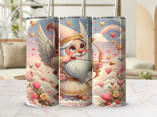 Cute Cupid Gnome with Hearts and Rainbow Tumbler