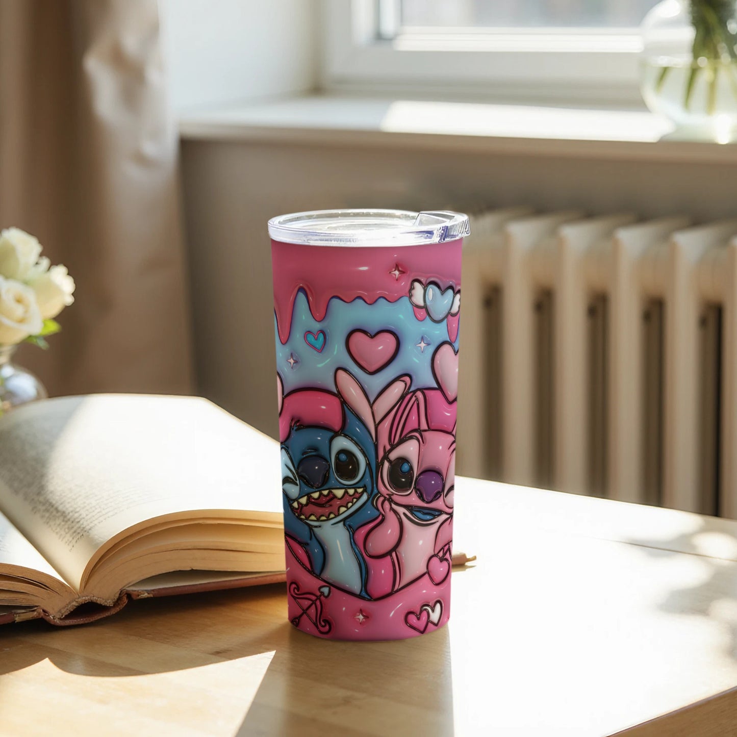 Cute Cartoon Characters with Hearts Tumbler Cup