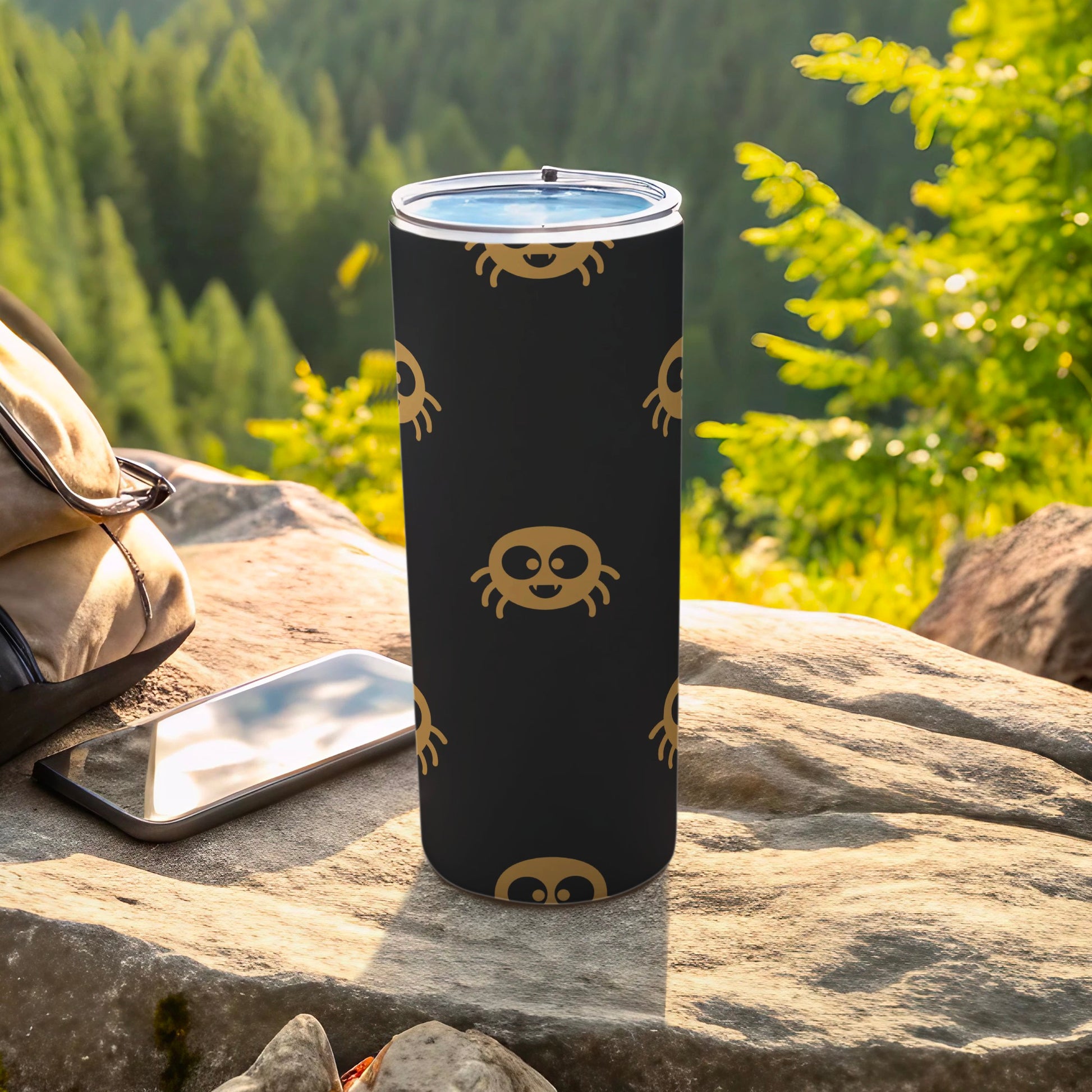 Black Gold Spider Pattern Creature Travel Tumbler product type