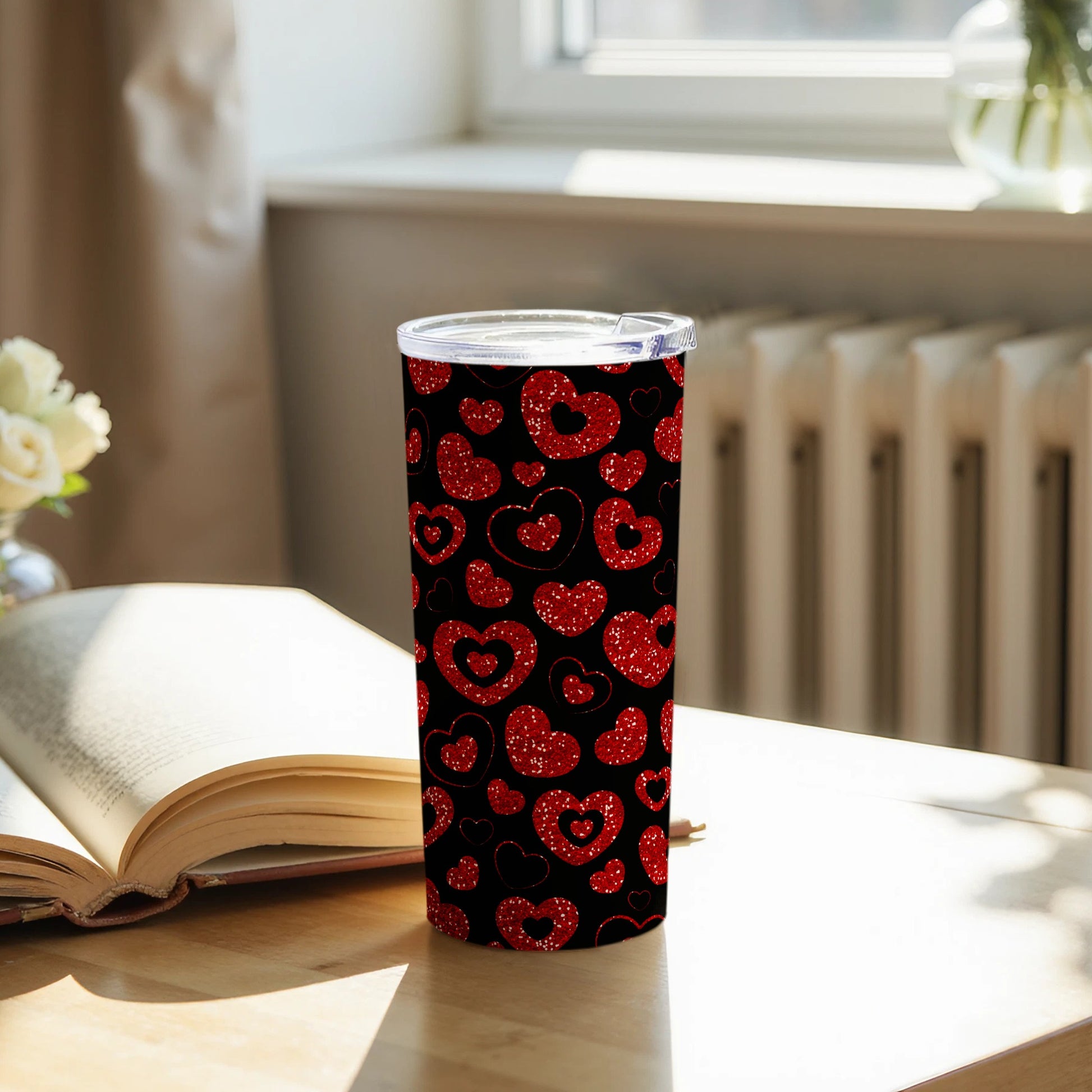Sparkling Red Hearts Tumbler for Stylish Beverage Lovers