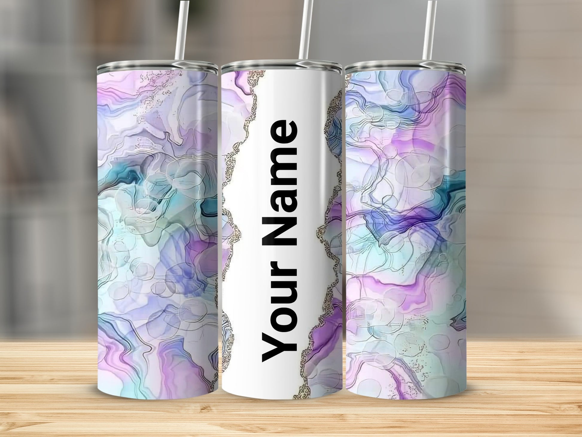 Personalized Abstract Art Travel Tumbler with Straw