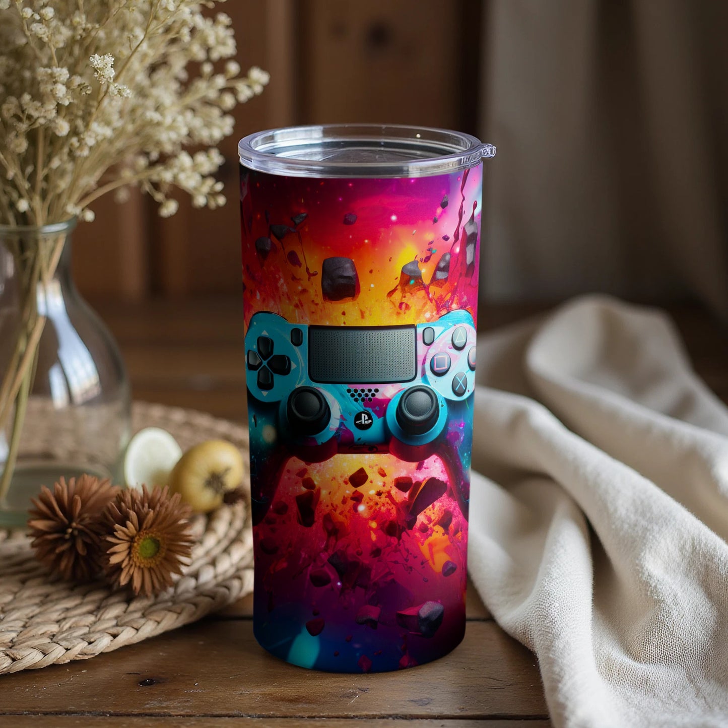 Vivid Gaming Controller Design Tumbler Cup for Gamers