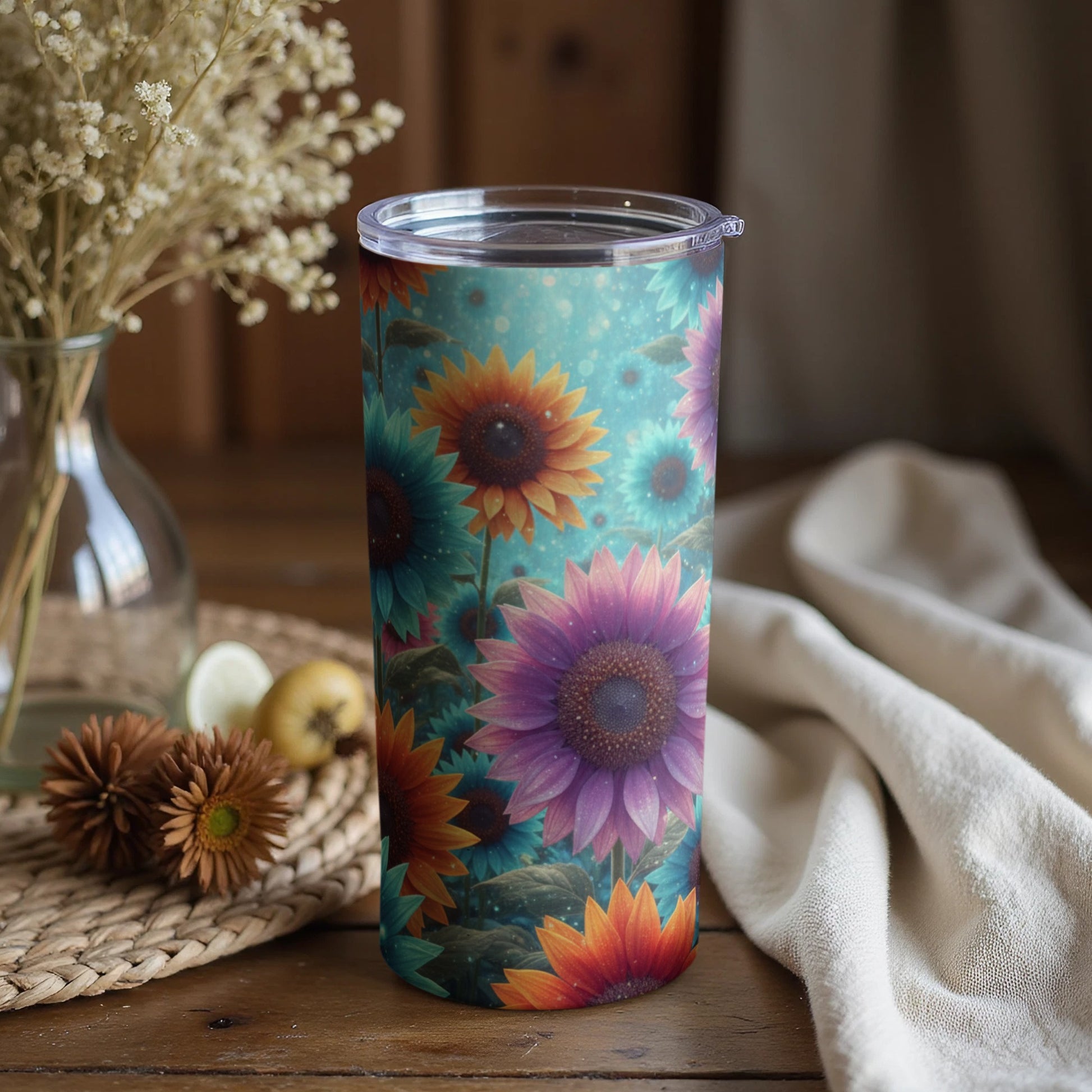 Colorful Floral Design Insulated Tumbler Cup