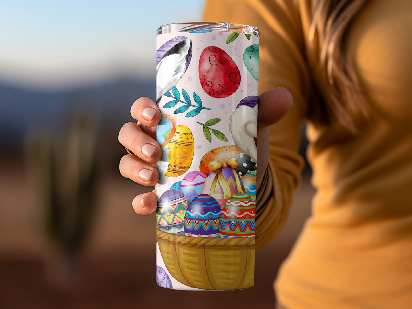 Colorful Easter Eggs and Gnome Tumbler Cup