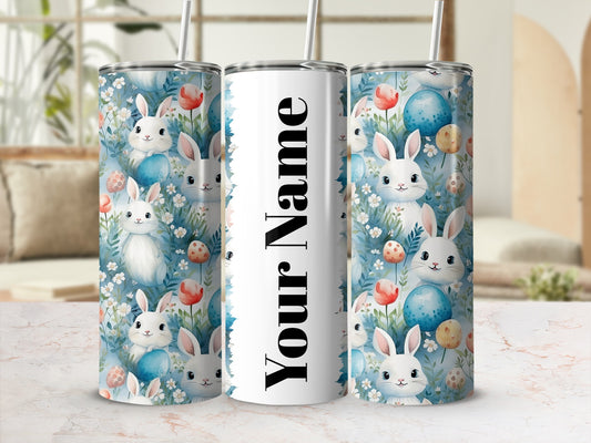 Customizable Bunny and Floral Print Tumbler Cup