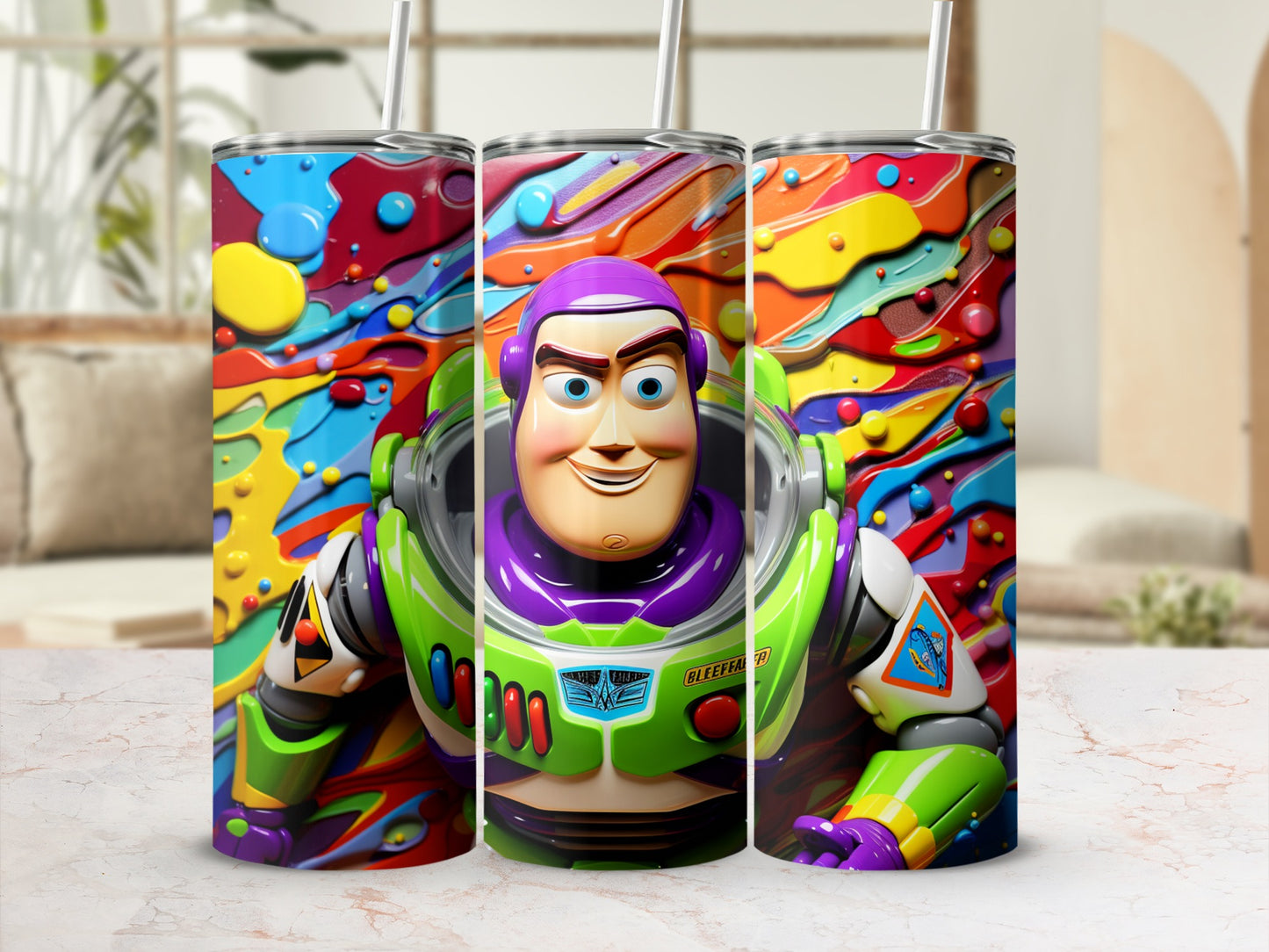 Colorful Buzz Lightyear Travel Tumbler with Straw