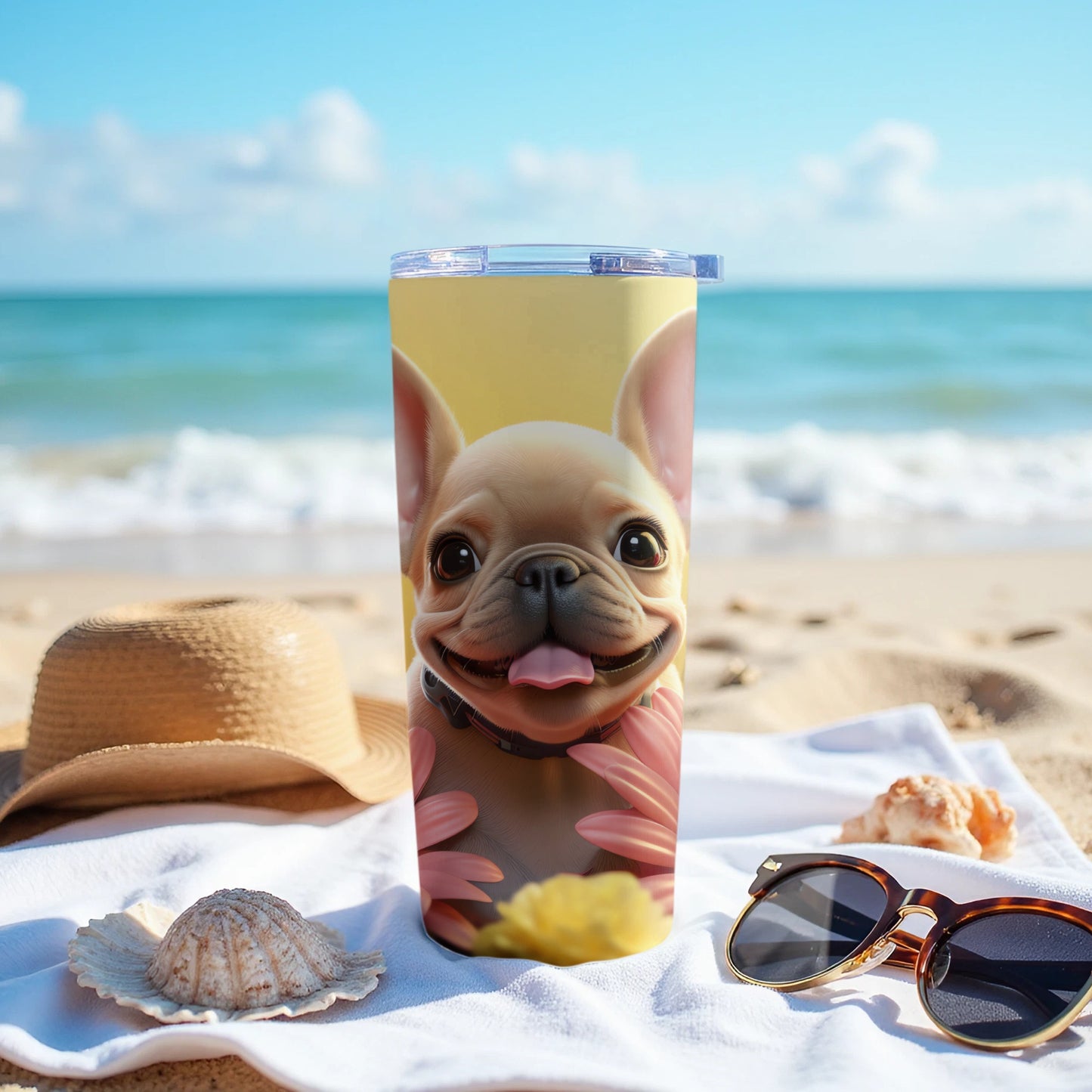 Happy French Bulldog Beach Summer Vacation product type
French Bulldog
Bulldog Puppy
Happy Dog
Cute Puppy
Beach Tumbler
Ocean View
Summer Vibes
Tropical Theme
Vacation Accessory
Travel Drinkware
Pet Lover Gift
Animal Design
Smiling Dog
Water Bottle
Ocean Waves
Sandy Beach
Sunny Day
Canine Art
Dog Print
Adventure Mug