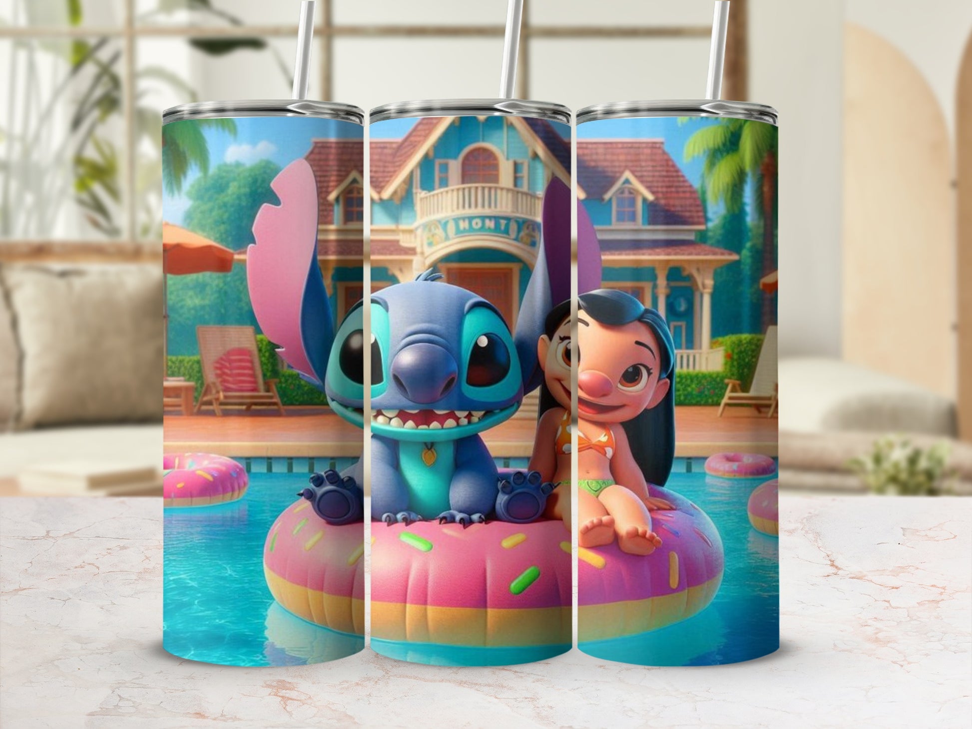 Adorable Poolside Stitch and Lilo Insulated Tumbler
