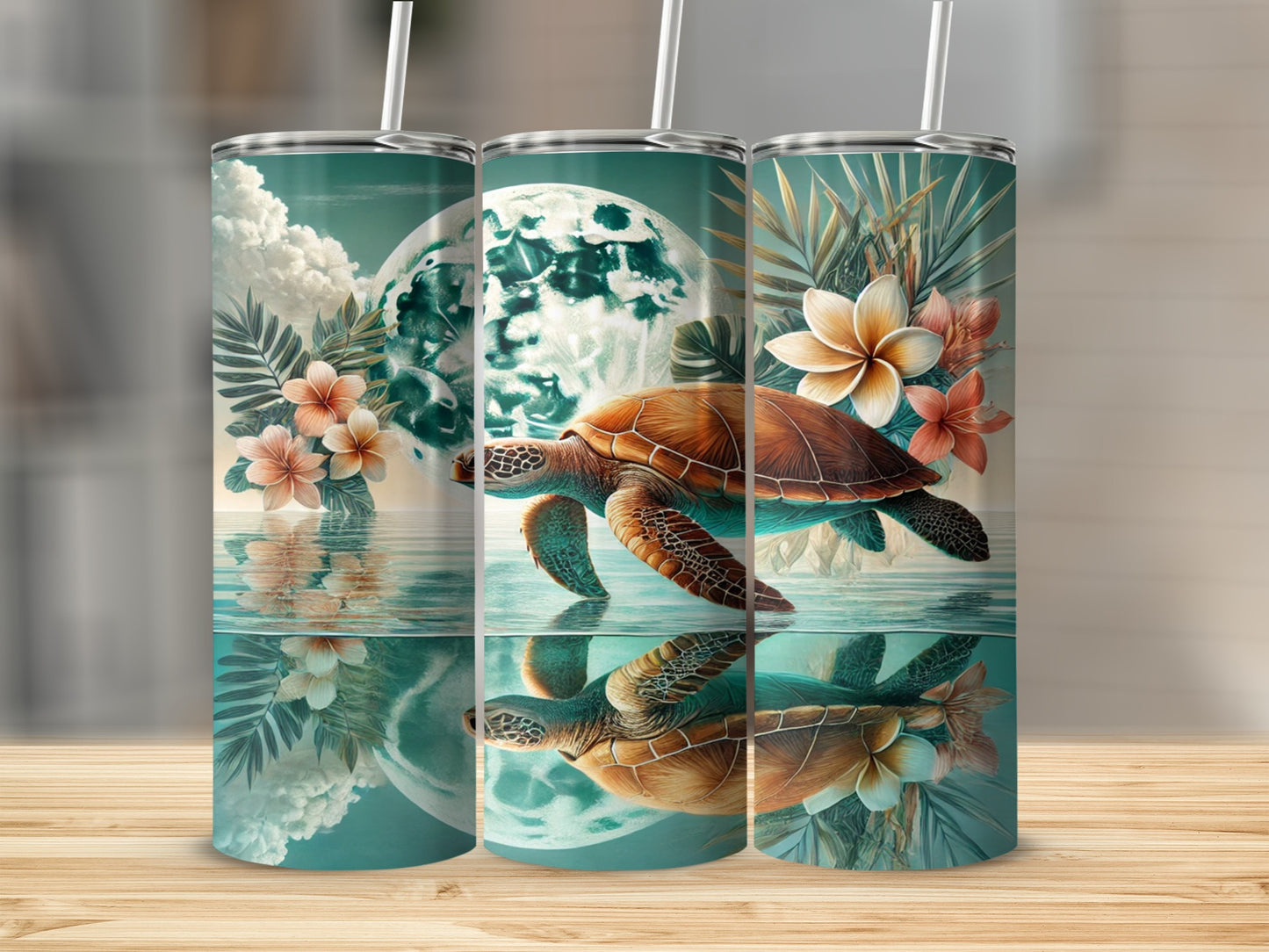 Tropical Turtle and Flowers Design Tumbler product