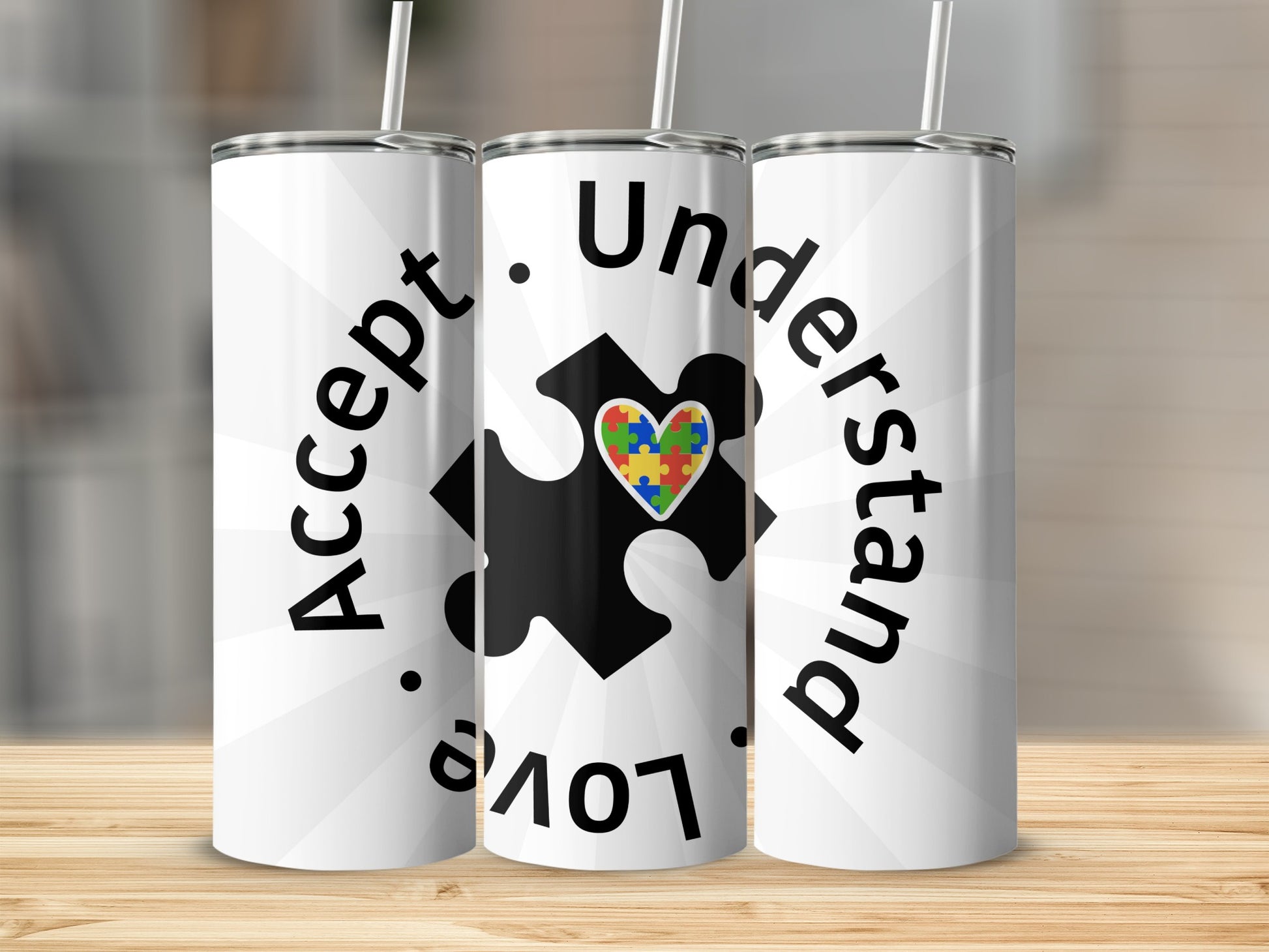 Accept Understand Love Puzzle Heart Design Tumbler