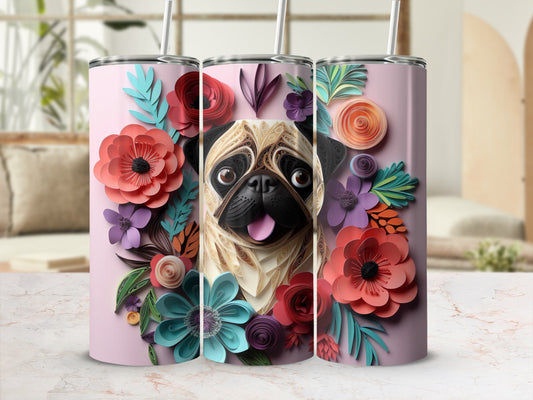 Quilling Pug Floral Design Cute Animal Drinkware product type