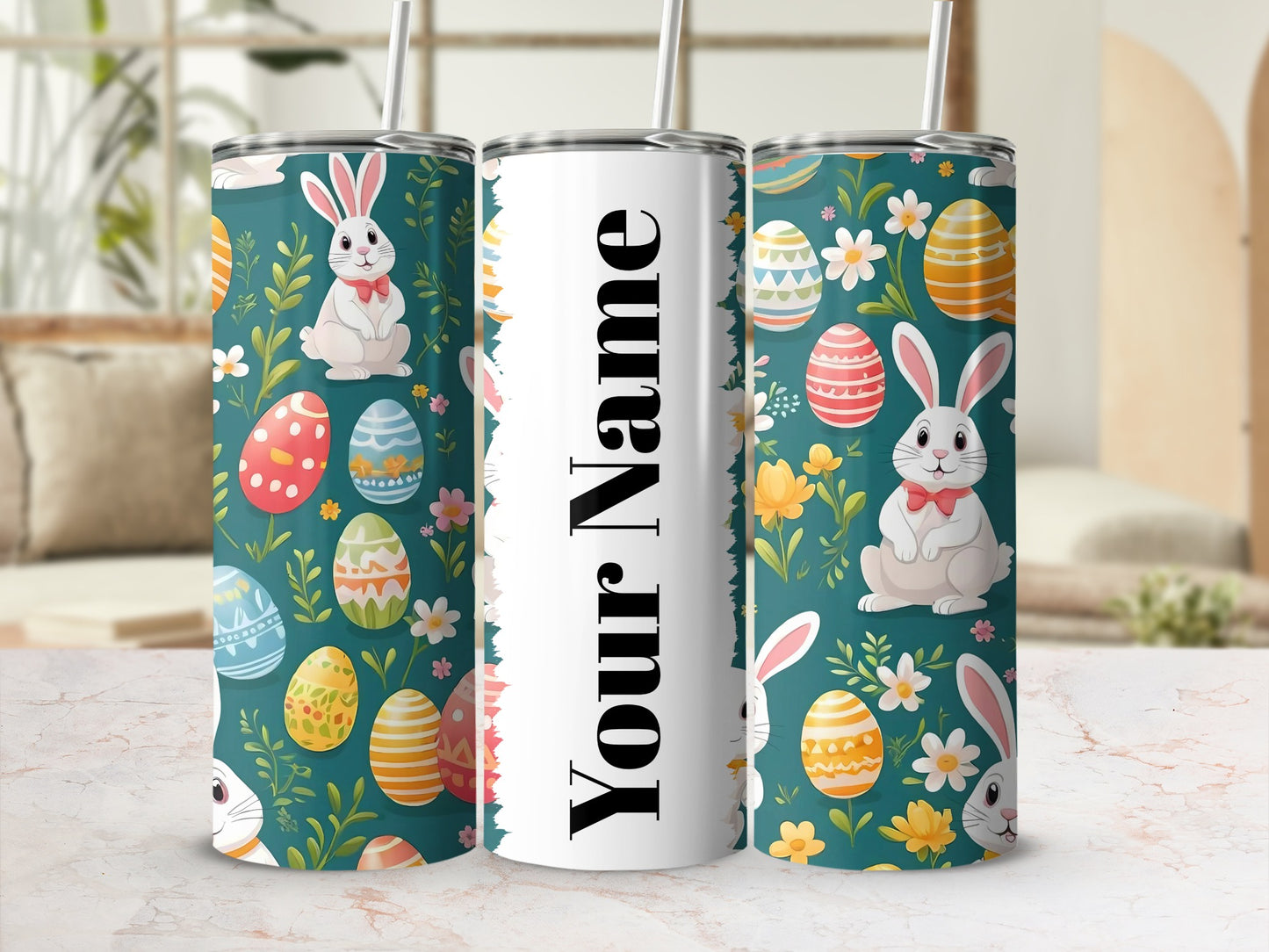 Personalized Easter Bunny and Eggs Design Tumbler