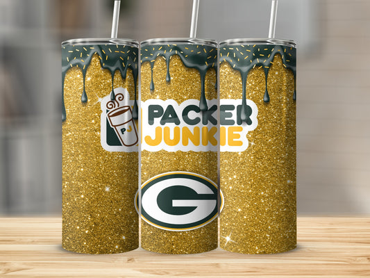 Packer Junkie Tumbler Green Bay Custom Glitter Drinkware